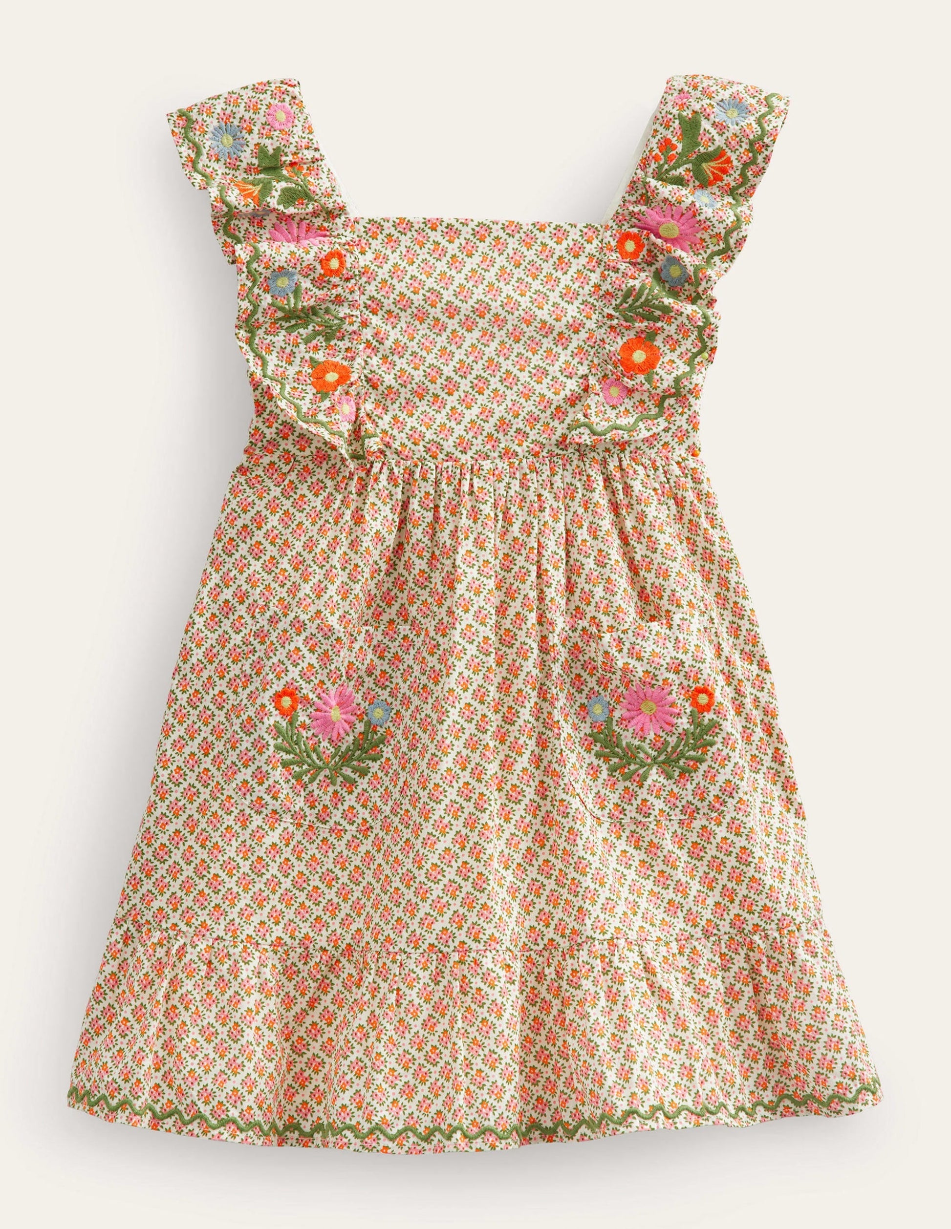 Embroidered Pinafore Dress-Vanilla Pod Flower-1