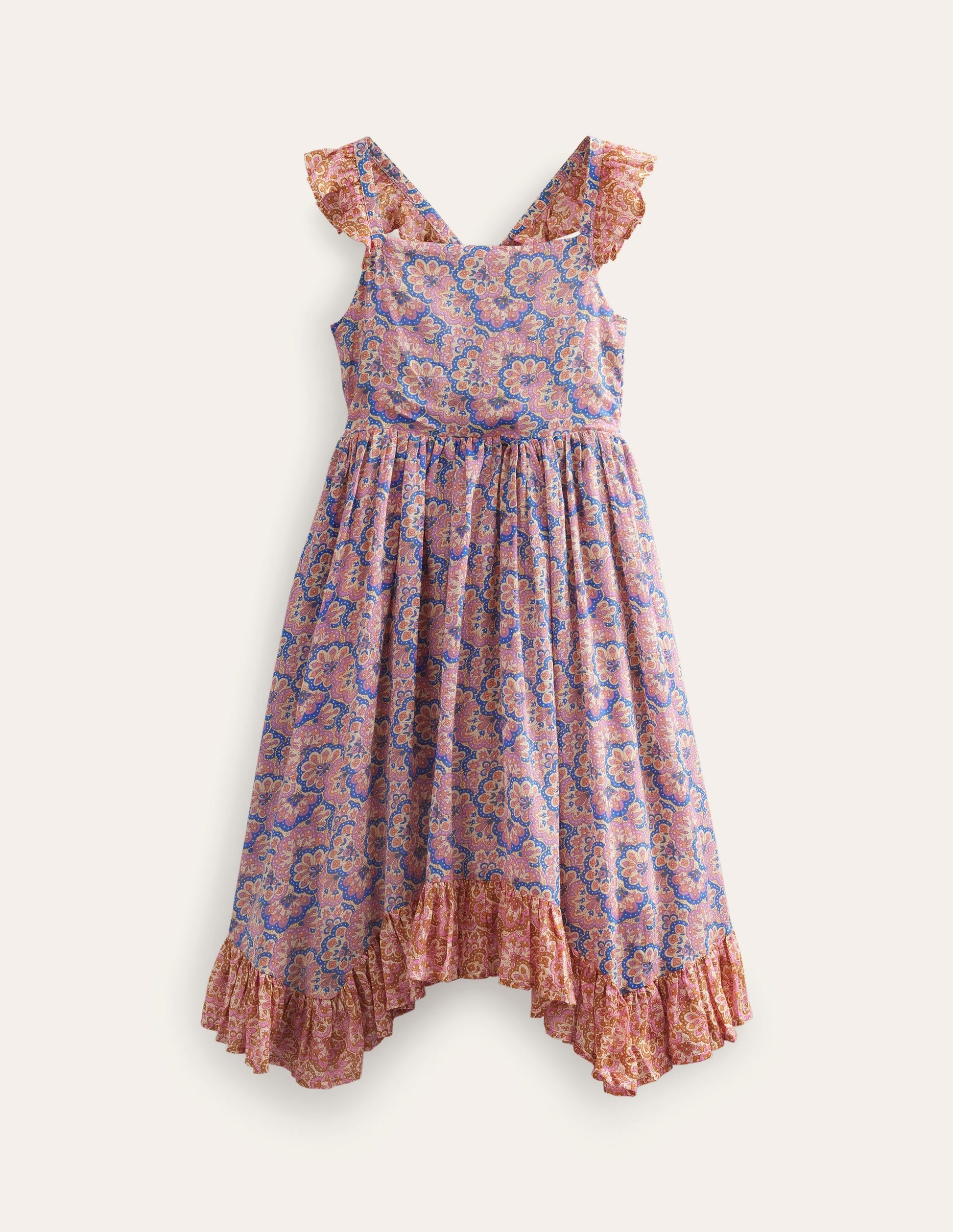 Handkerchief Hem Dress-Lupin and Peach Paisley-1