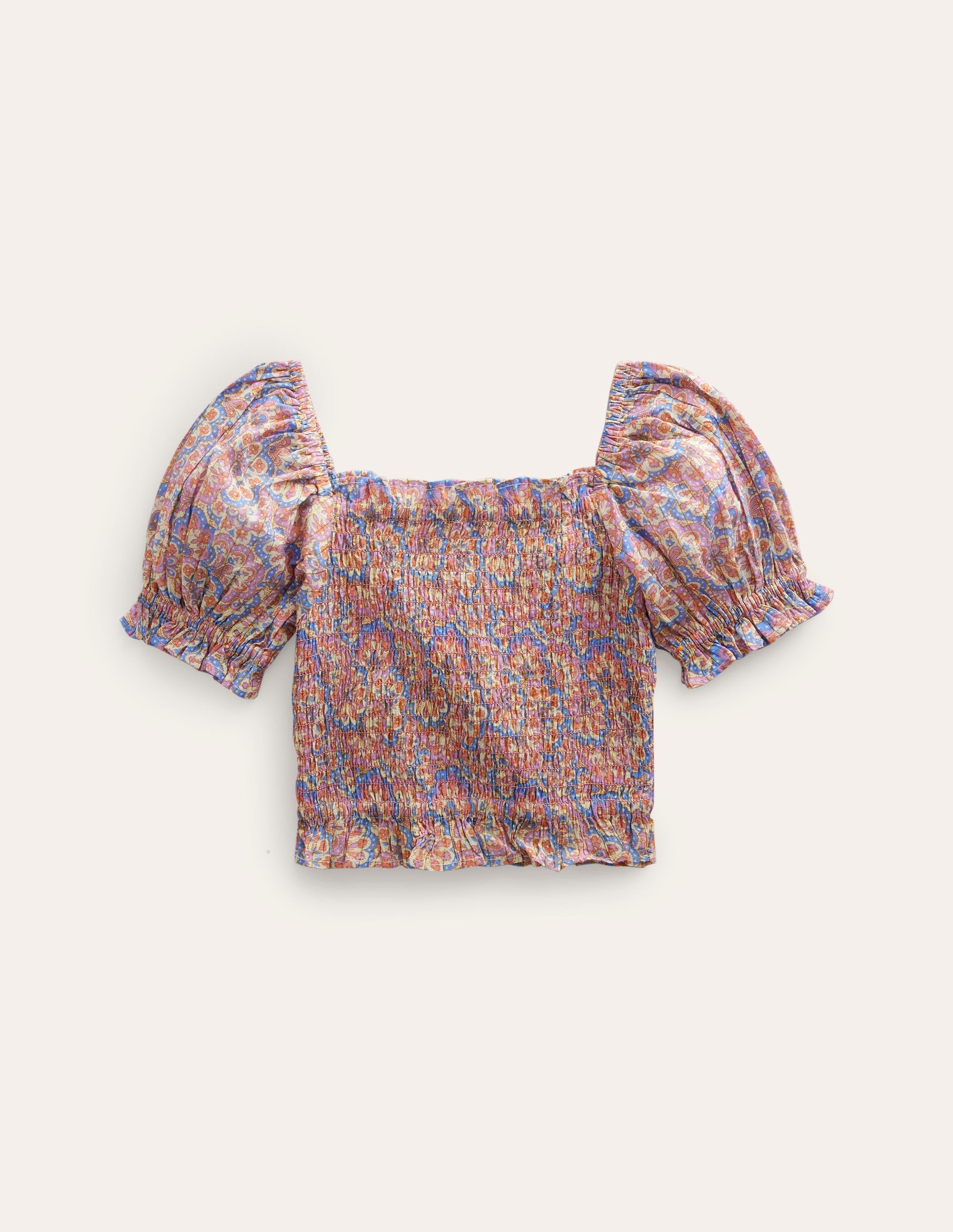 Co-ord Shirred Blouse-Lupin and Peach Paisley - Image 2