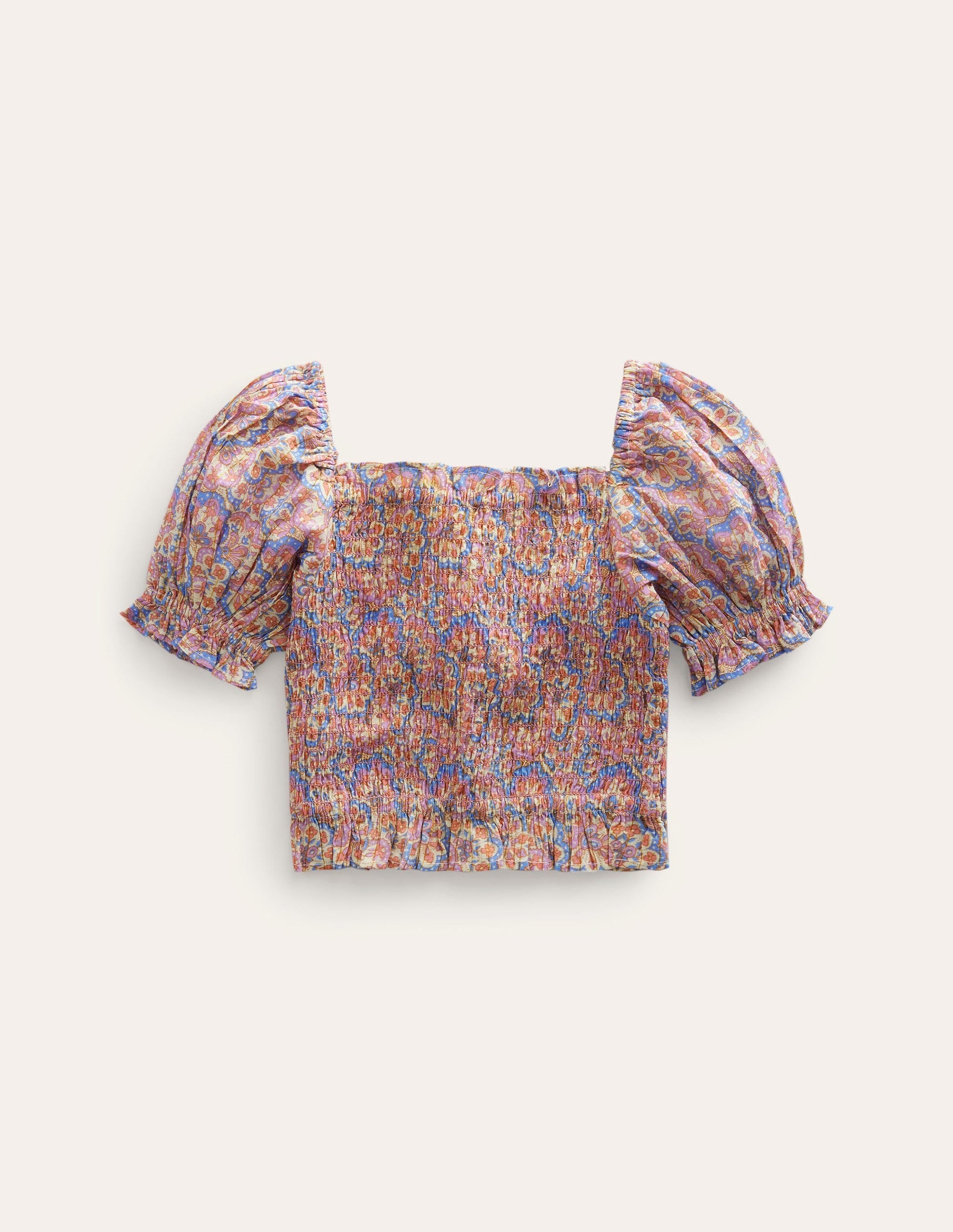 Co-ord Shirred Blouse-Lupin and Peach Paisley-1