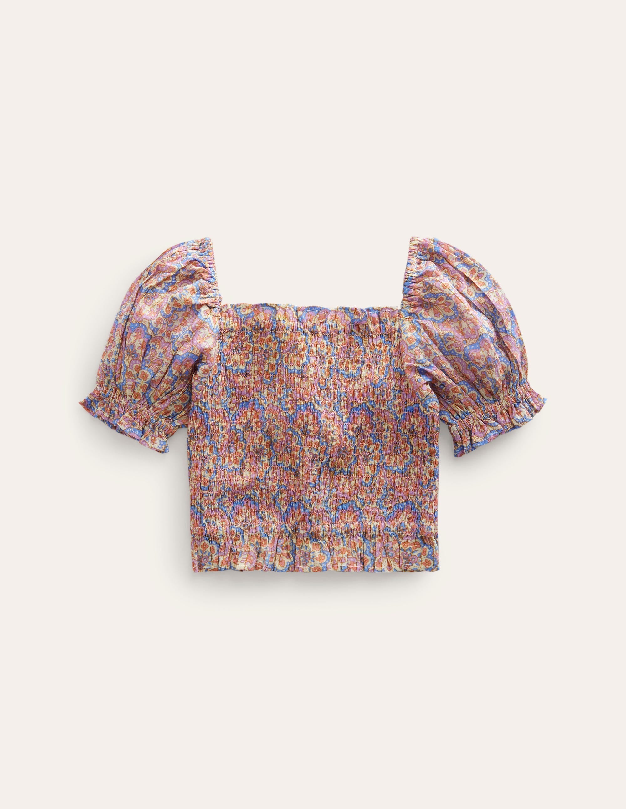 Co-ord Shirred Blouse-Lupin and Peach Paisley - Image 1