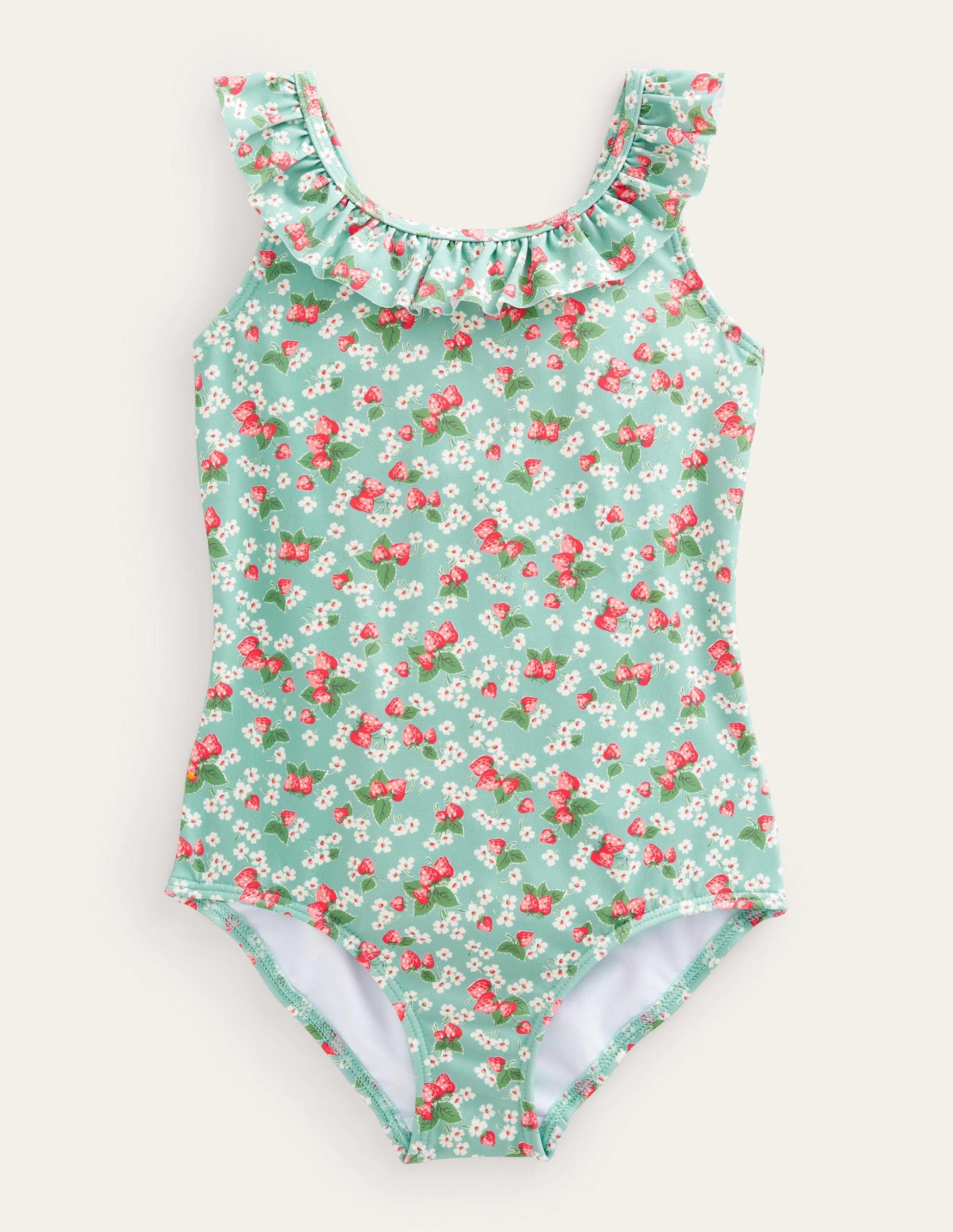 Tie Back Frilly Swimsuit-Aqua Sea Strawberry Ditsy-1