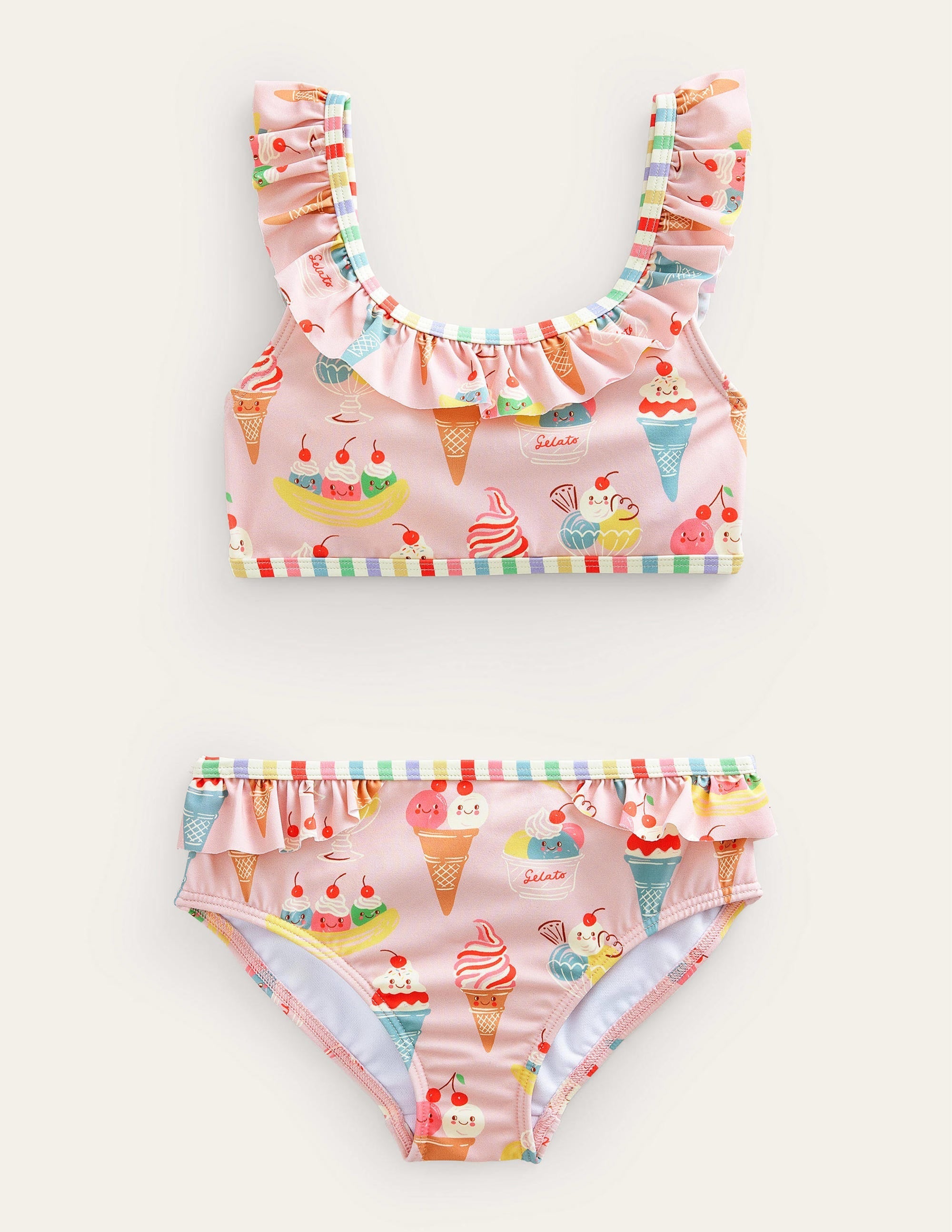 Tie Back Frilly Bikini-French Pink & Small Ice Cream - Image 1