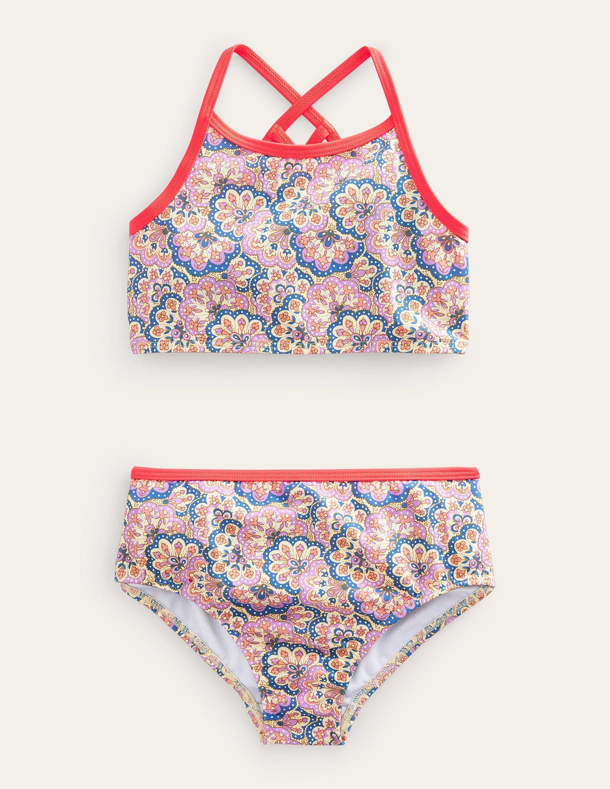 High Neck Bikini-Lupin and Peach Paisley-1