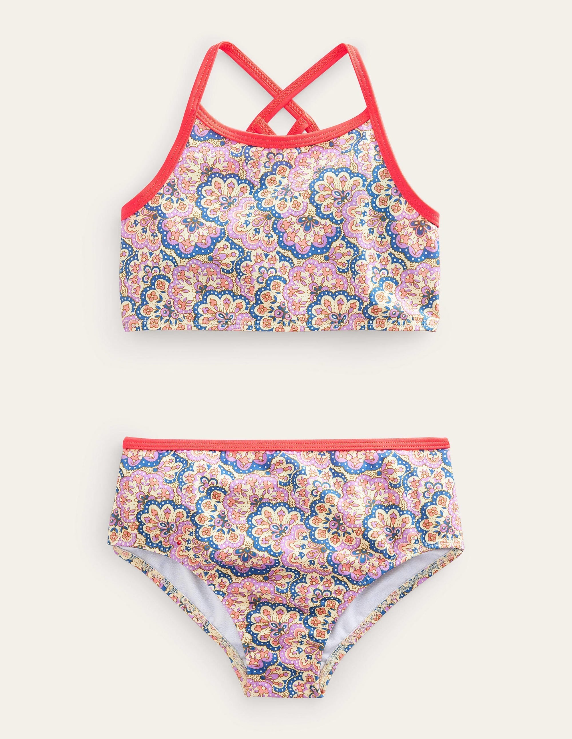 High Neck Bikini-Lupin and Peach Paisley - Image 1