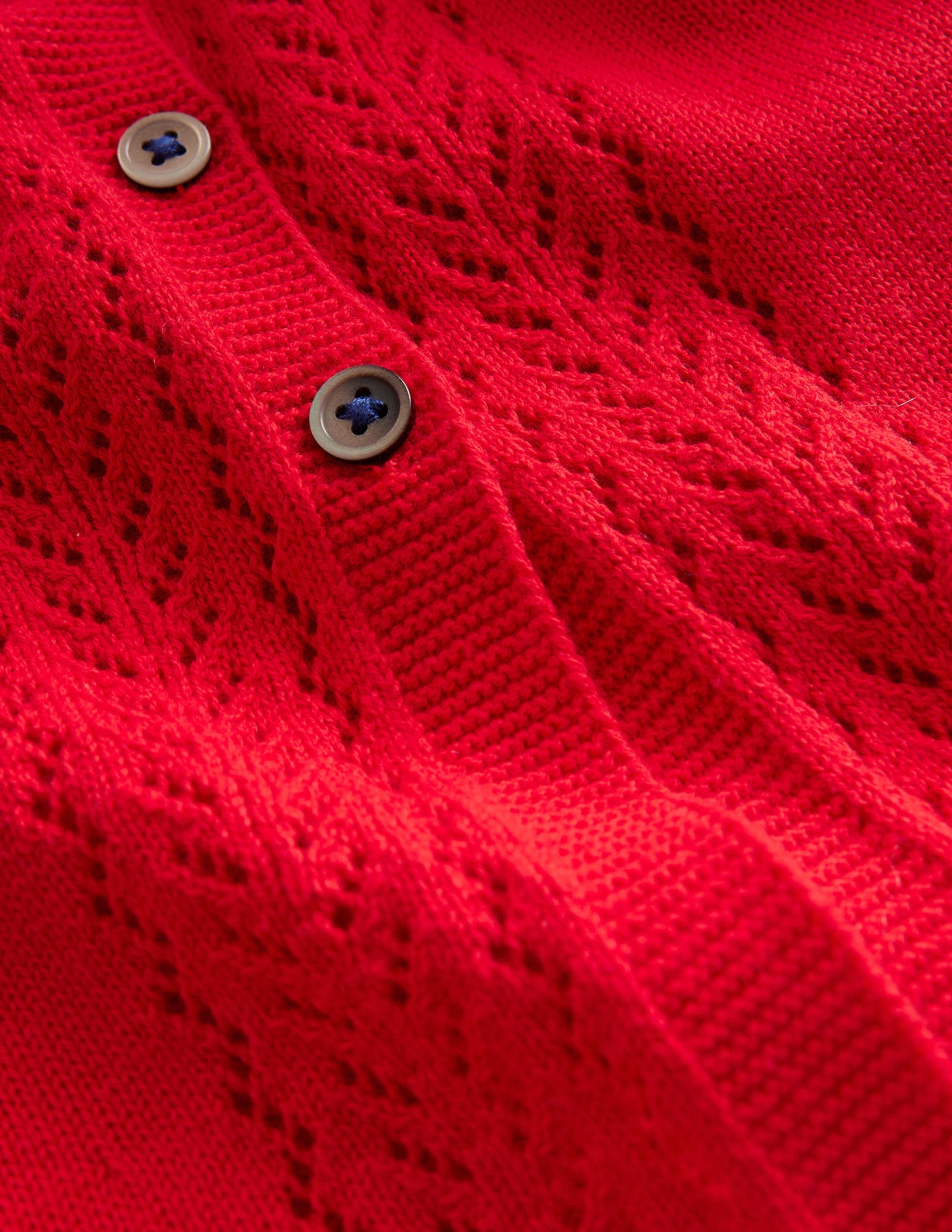 Pointelle Cotton Cardigan-Brilliant Red - Image 3
