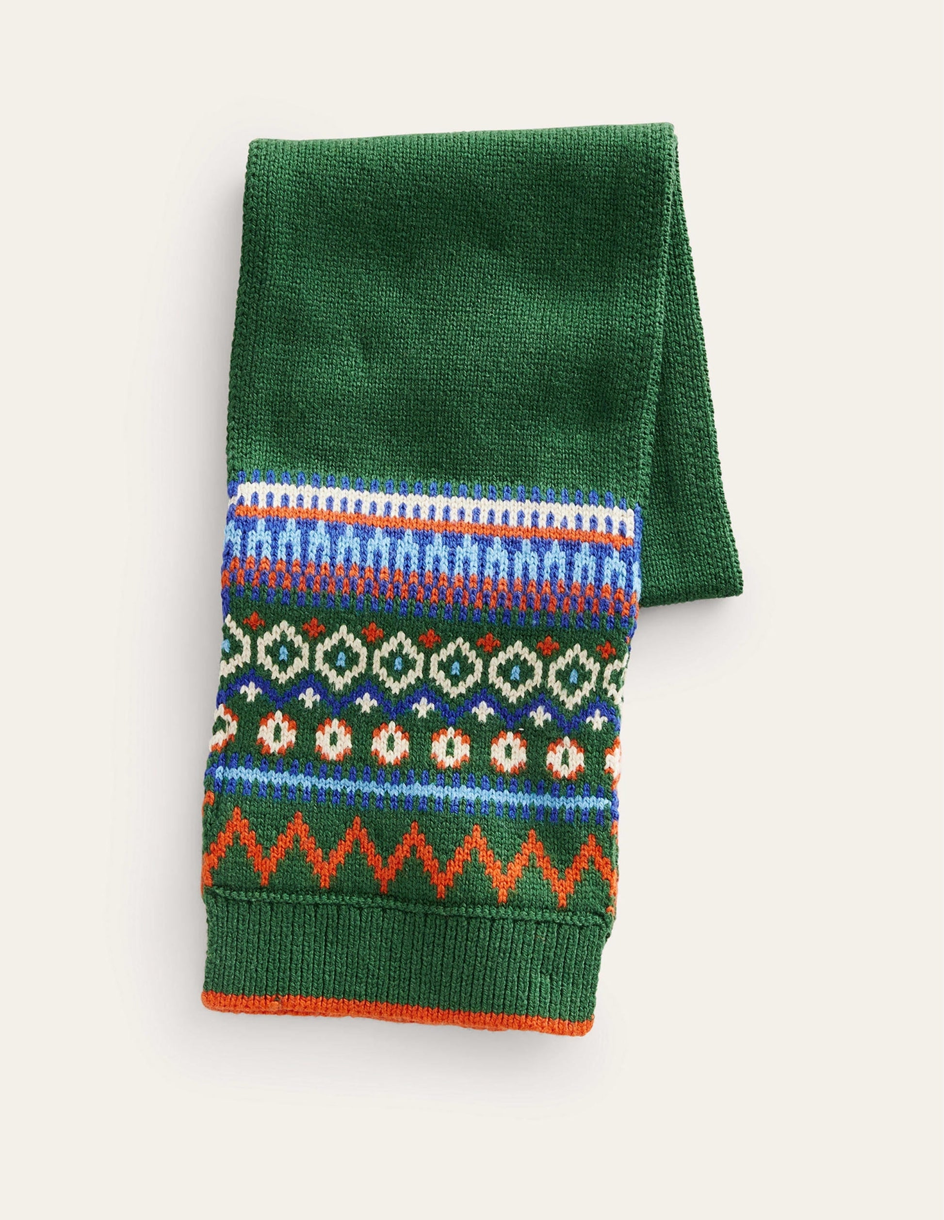 Fair Isle Knitted Scarf-Monster Green-1