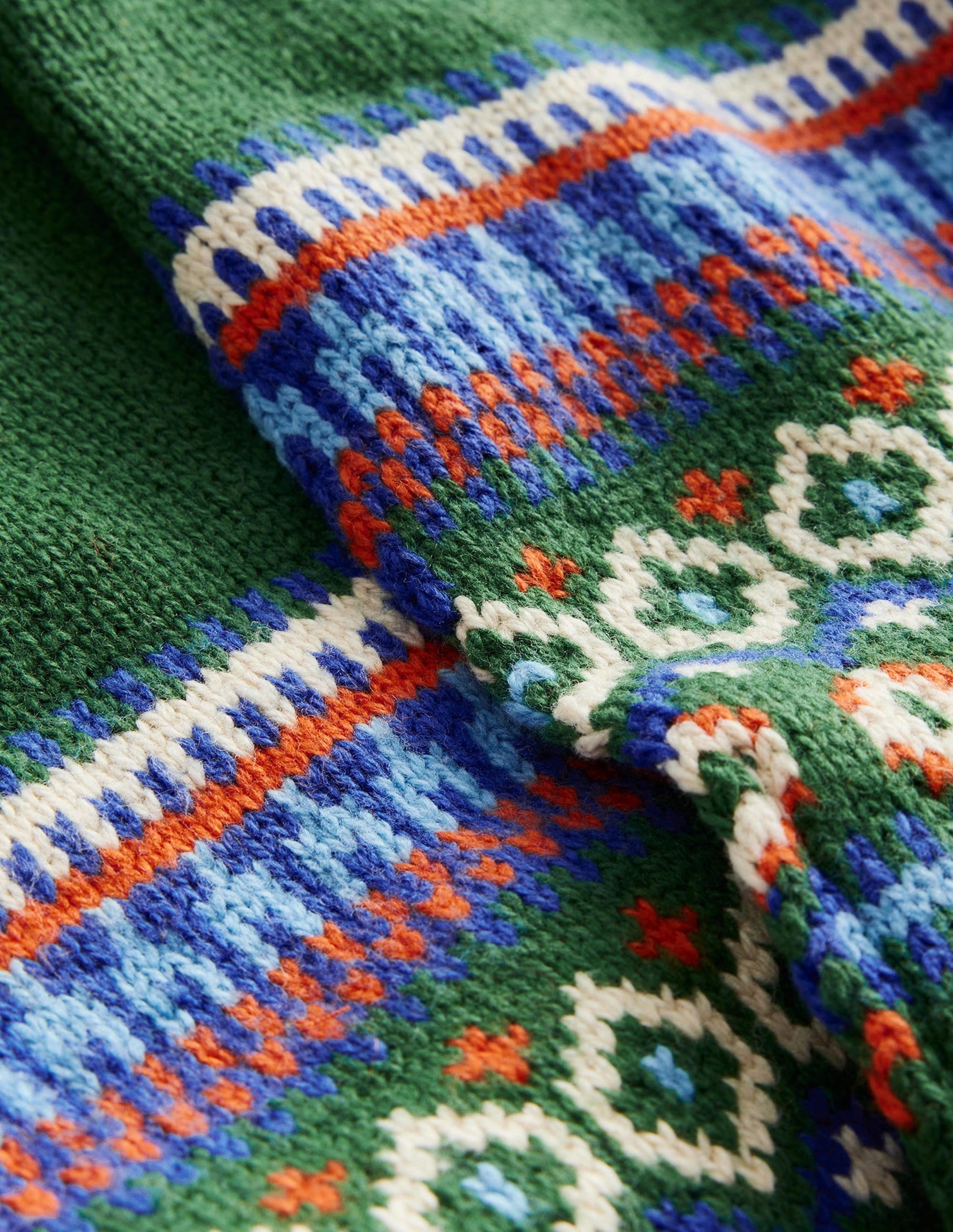 Fair Isle Knitted Scarf-Monster Green-2
