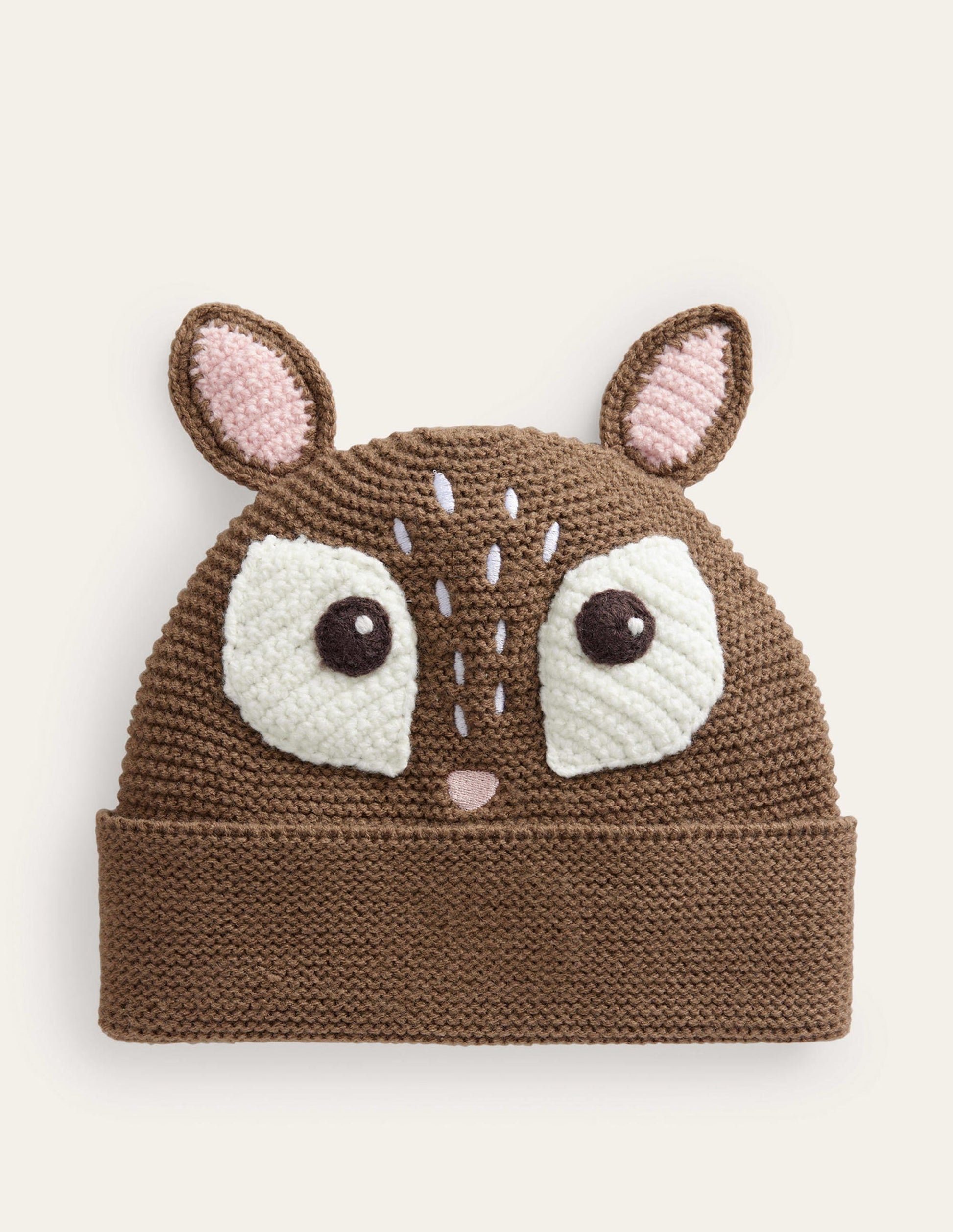 Novelty Knitted Beanie-Brown Deer-1