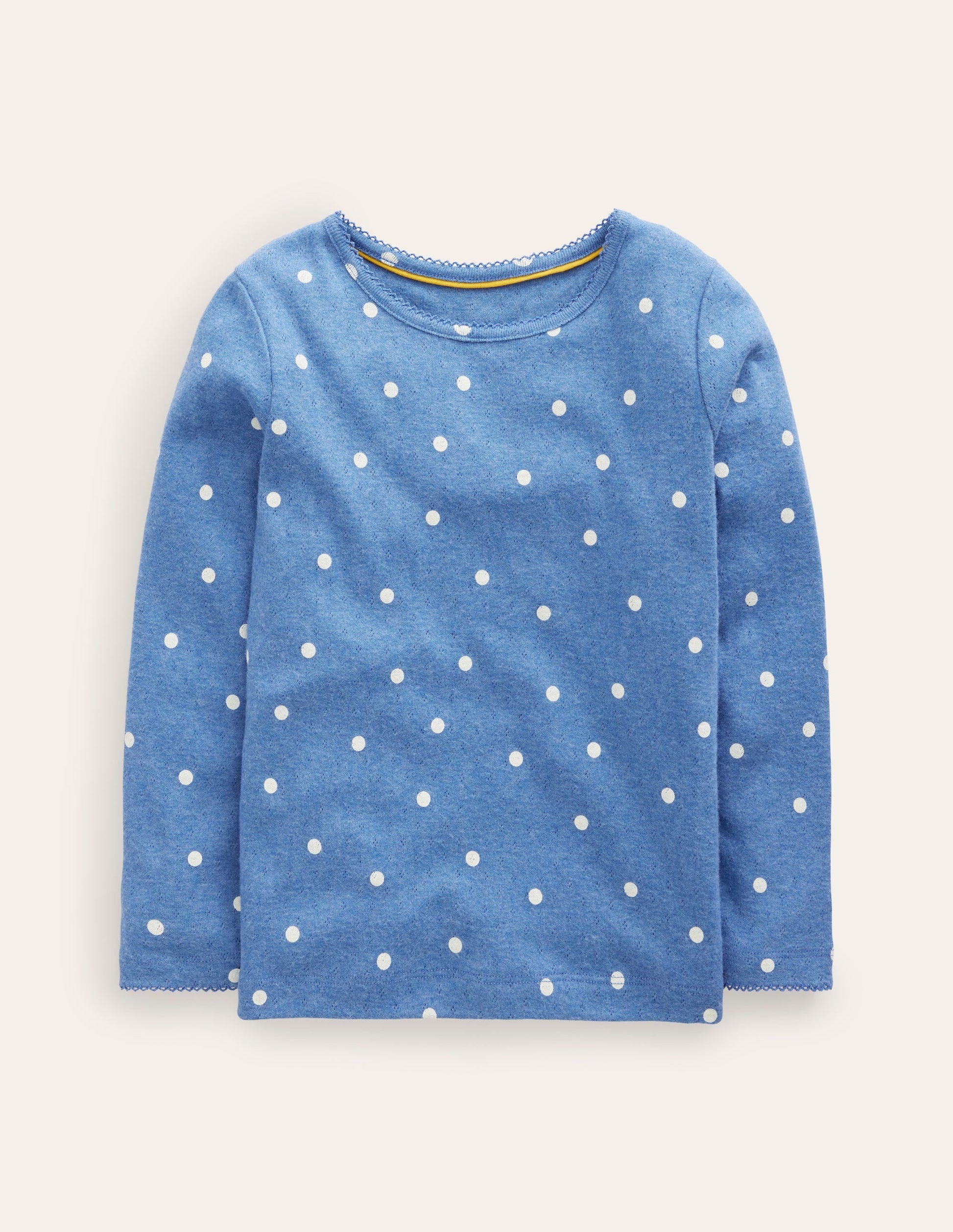 Long Sleeve Pointelle Top-Delft Blue/Ivory Spot-1