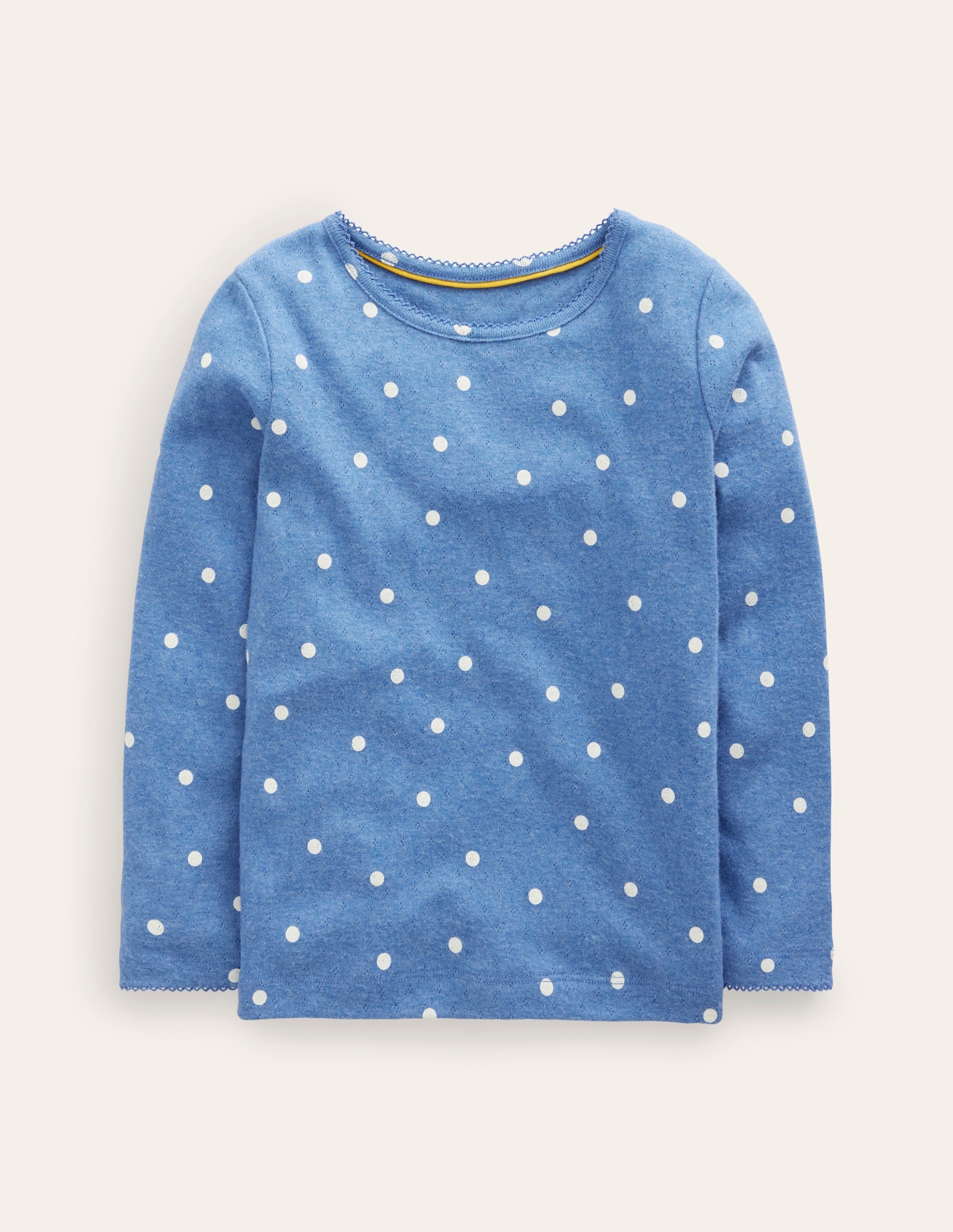 Long Sleeve Pointelle Top-Delft Blue/Ivory Spot - Image 1