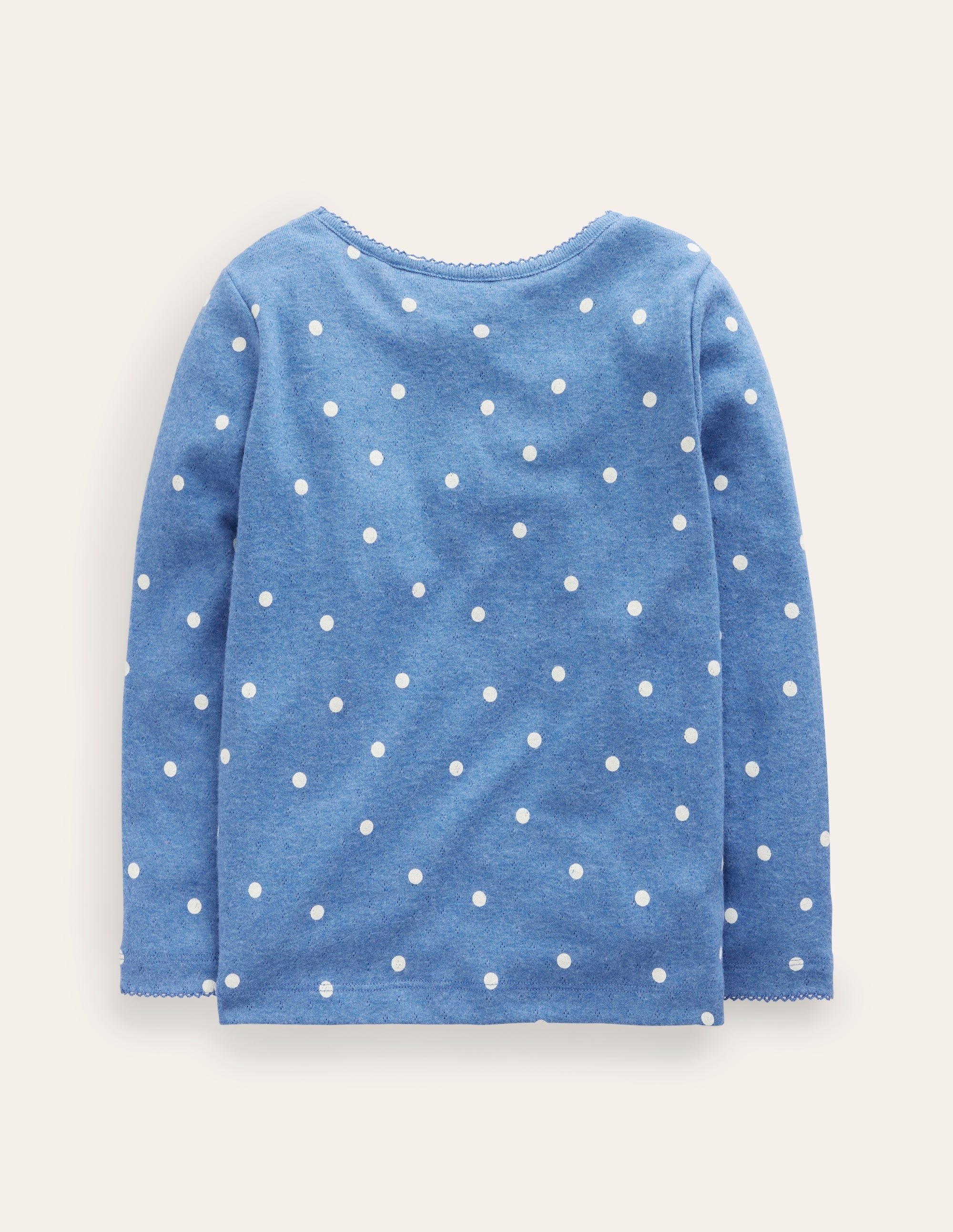 Long Sleeve Pointelle Top-Delft Blue/Ivory Spot - Image 2