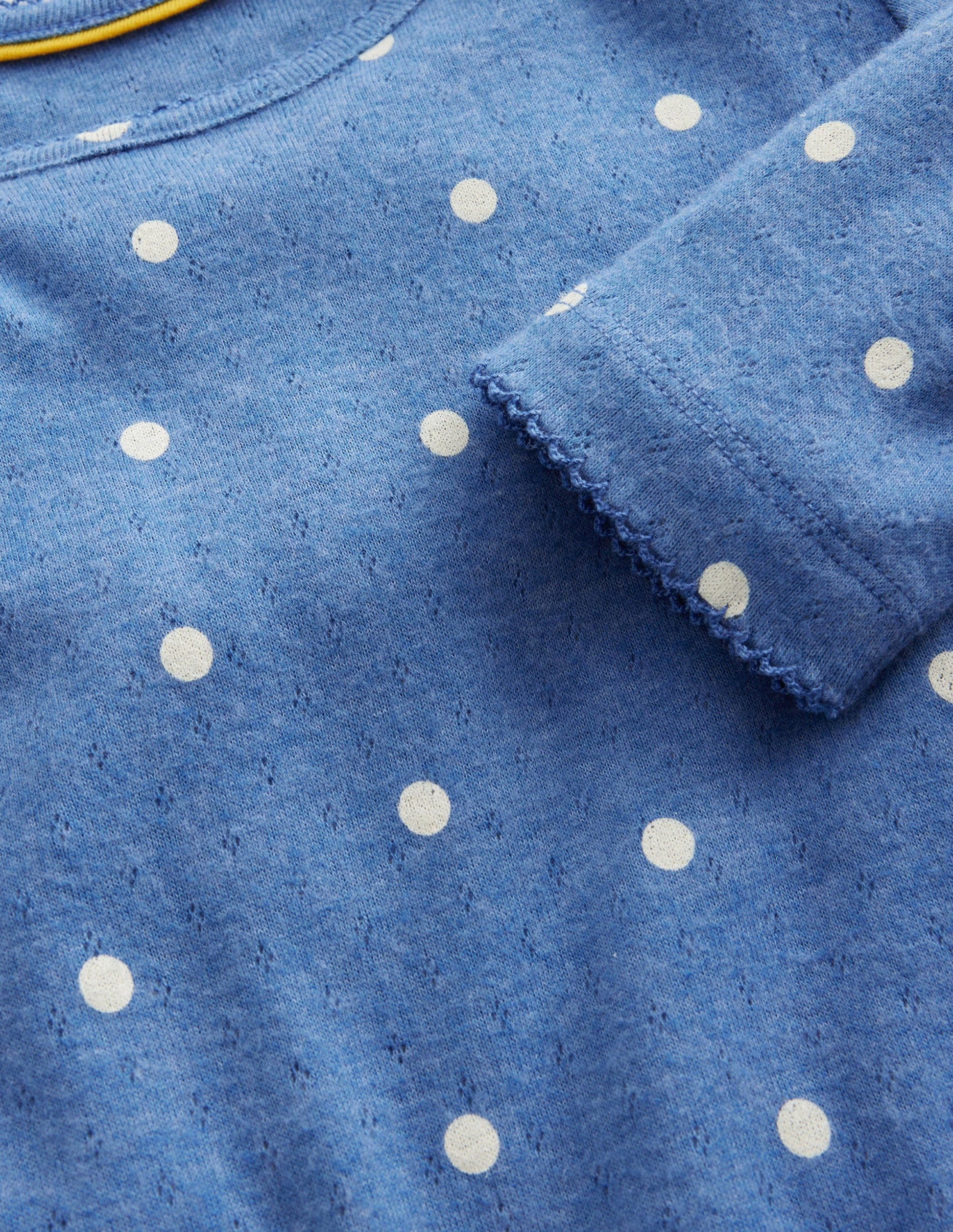 Long Sleeve Pointelle Top-Delft Blue/Ivory Spot-3