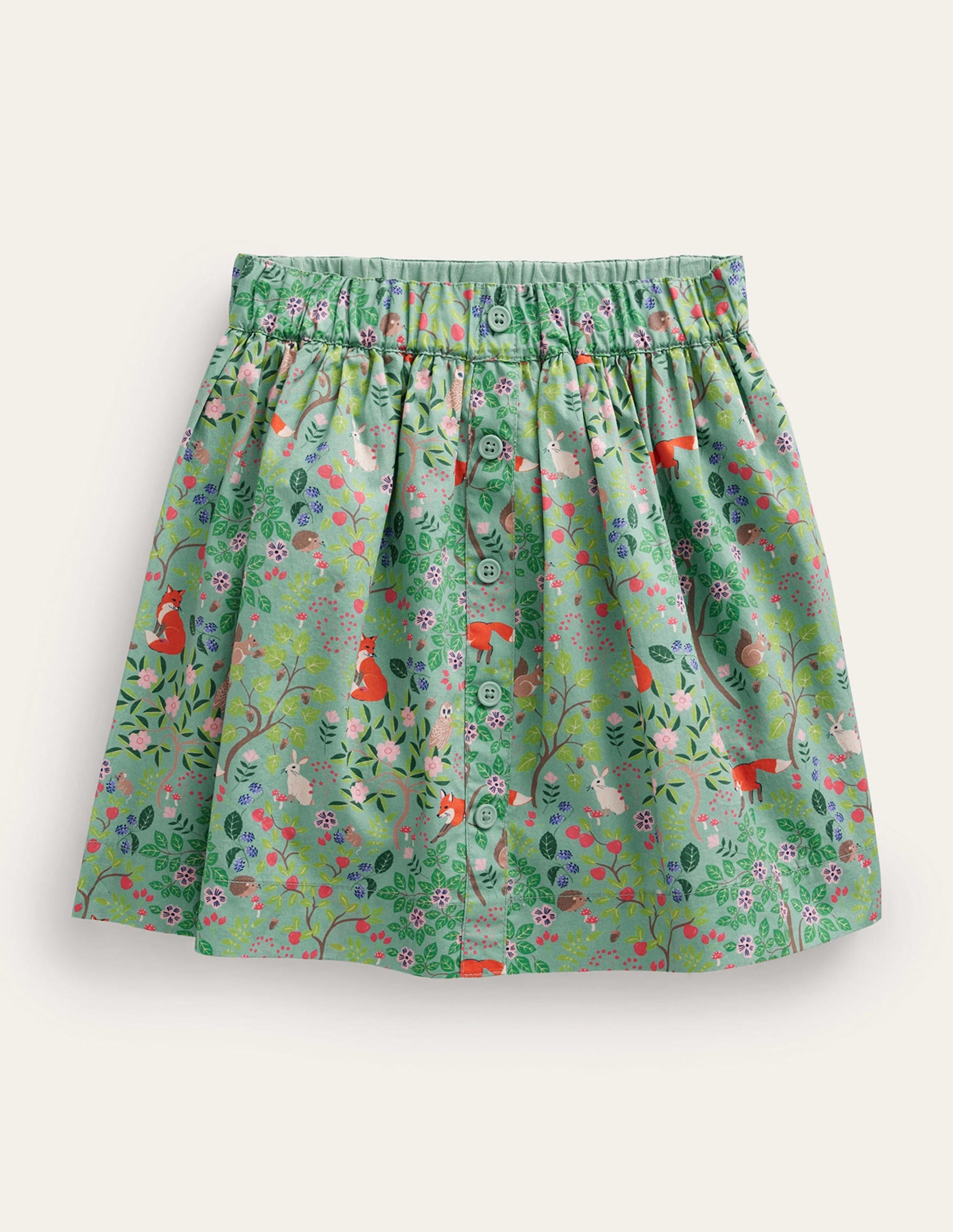 Pull On Twirly Skirt-Green Woodland Fox-1