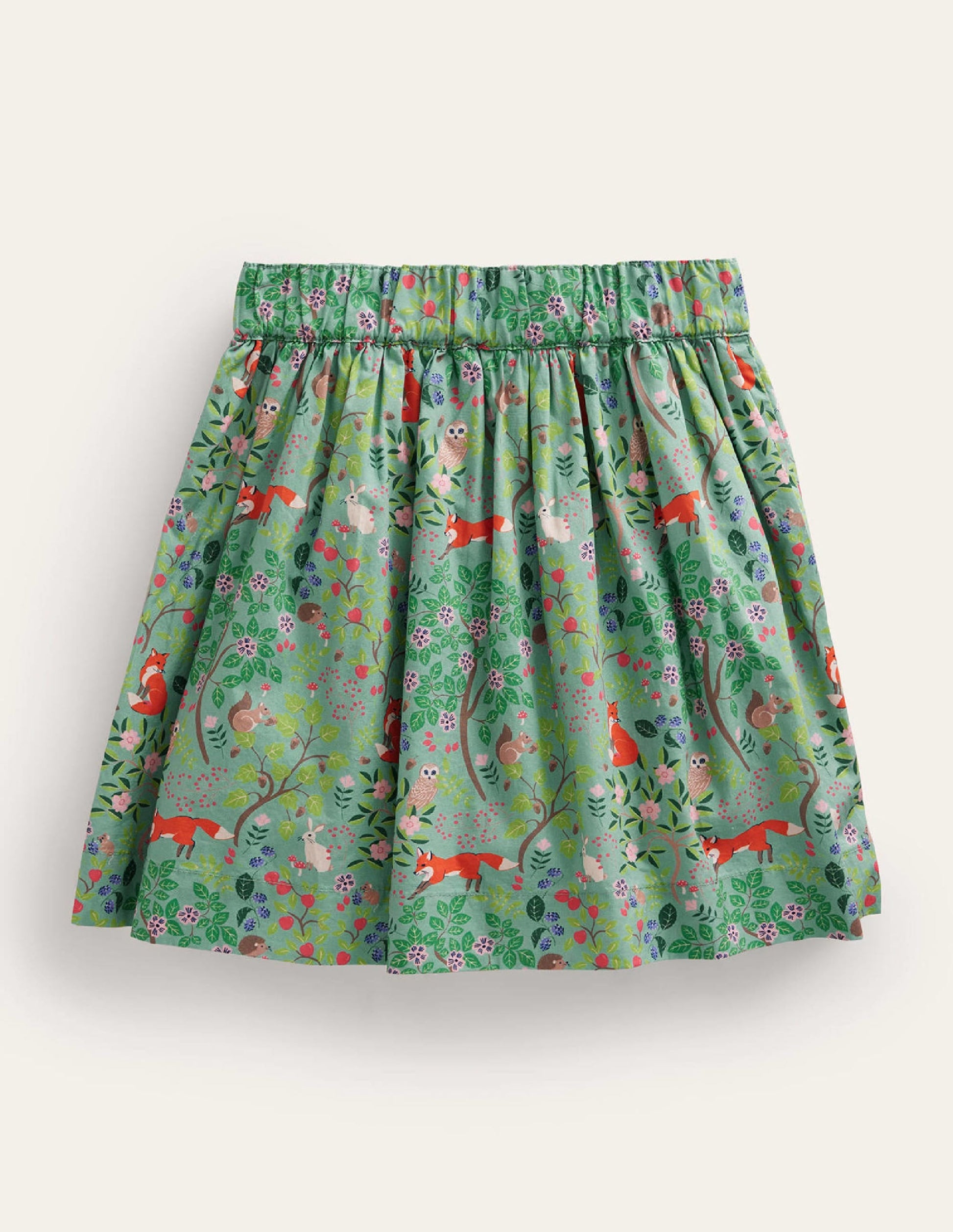 Pull On Twirly Skirt-Green Woodland Fox-2