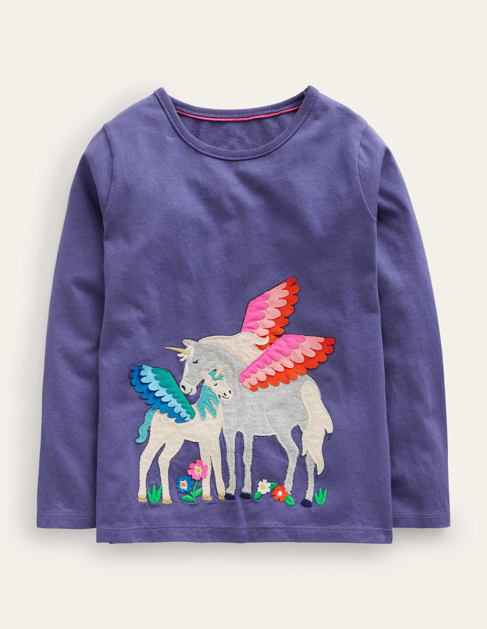 Puff Sleeve Appliqué T-shirt-Soft Starboard Blue Unicorn-1