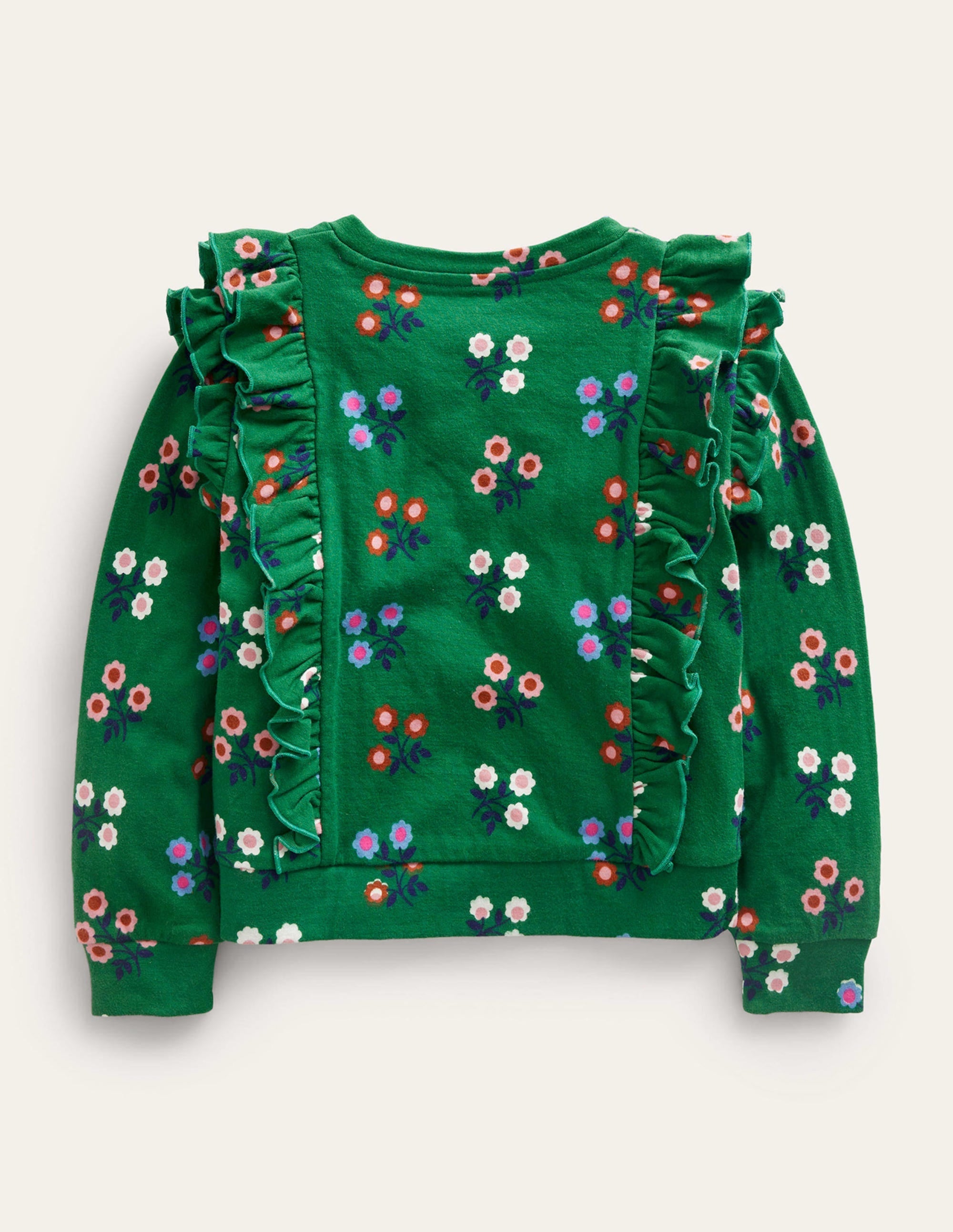 Frill Printed Sweatshirt-Green Flower - Image 2