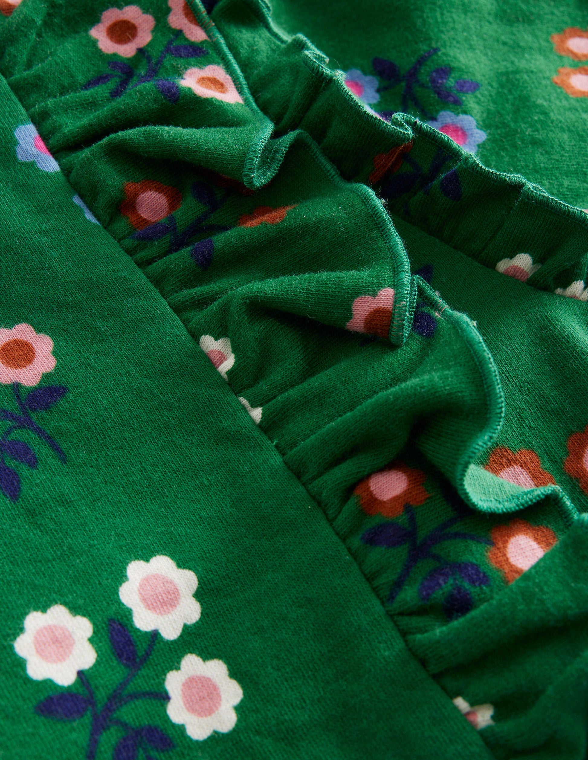 Frill Printed Sweatshirt-Green Flower-3