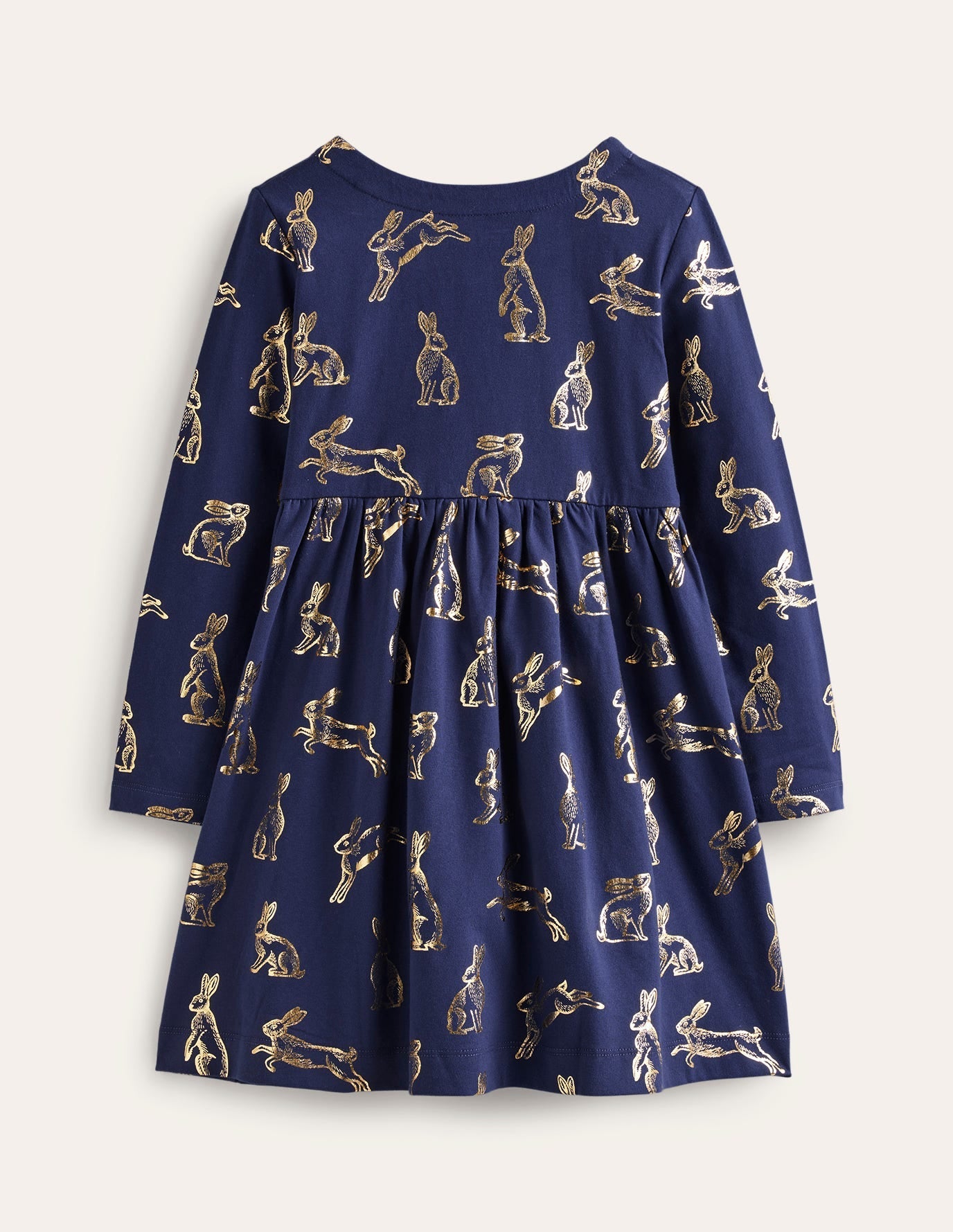 Long Sleeve Fun Jersey Dress-College Navy Foil Bunnies - Image 2