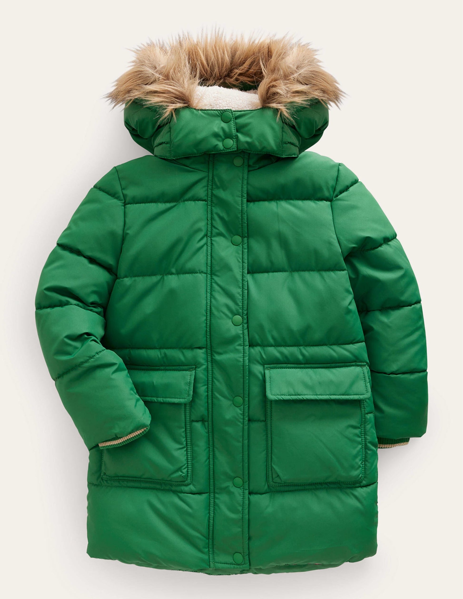 Longline Padded Coat-Deep Green-1