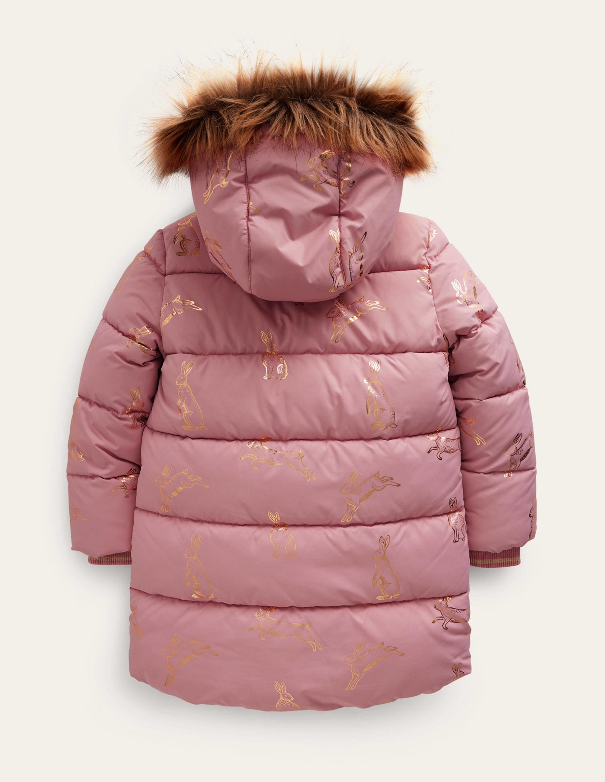 Longline Padded Coat-Almond Pink Foil Bunnies-2
