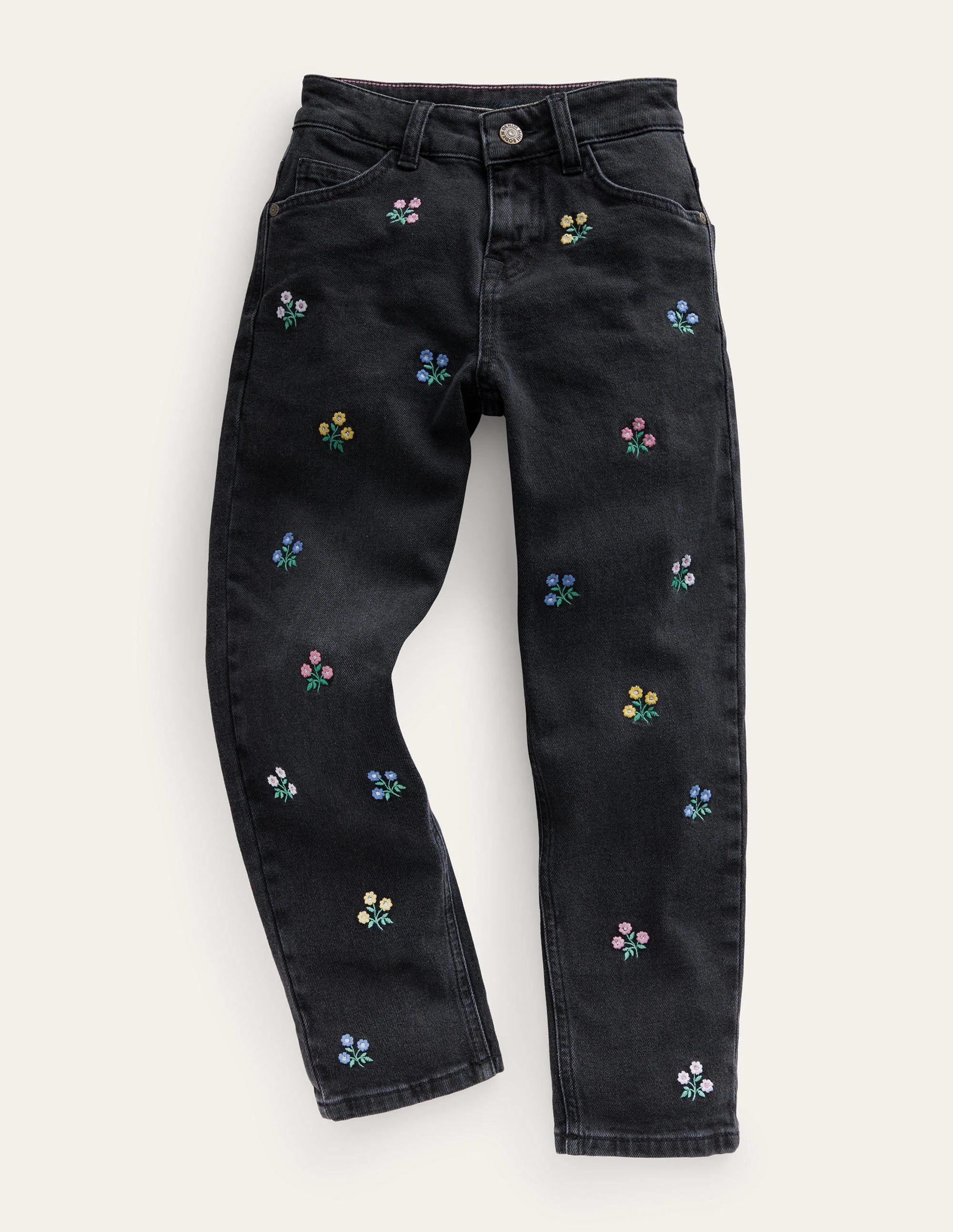 Relaxed Straight-Leg Jeans-Black Flowers - Image 1