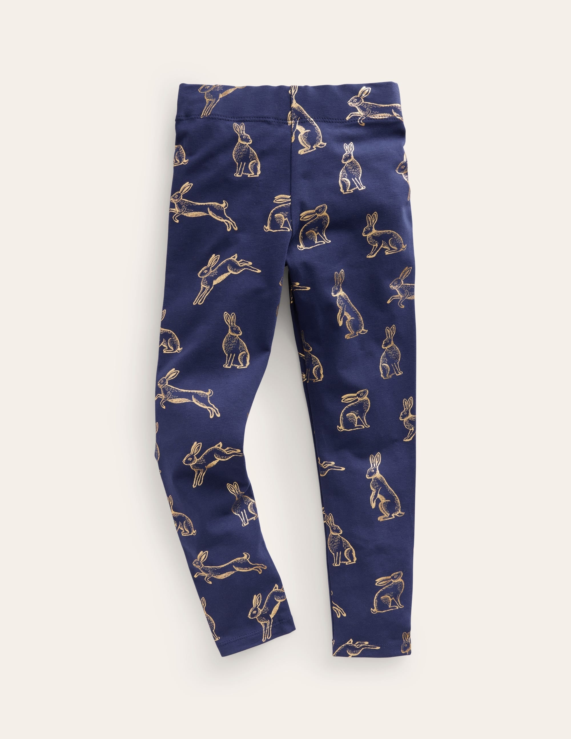 Fun Leggings-College Navy Foil Bunnies - Image 1