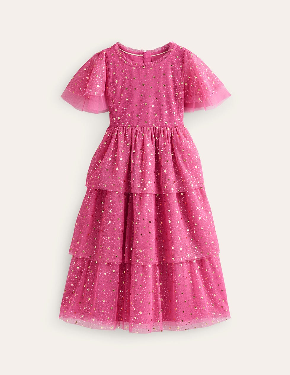 Foil Star Tulle Dress-Sweet William Pink-1