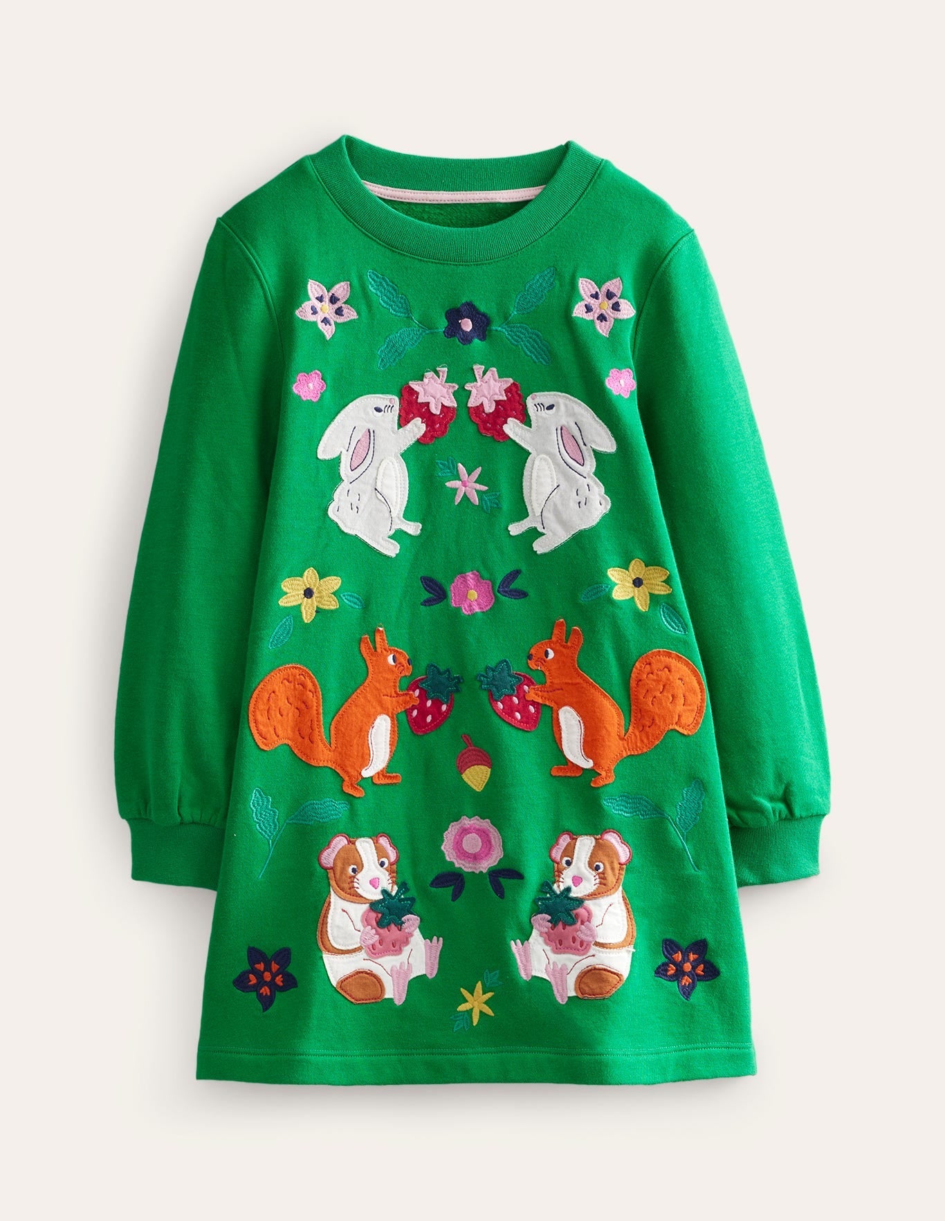 Cosy Appliqué Sweatshirt Dress-Deep Green Woodland - Image 1