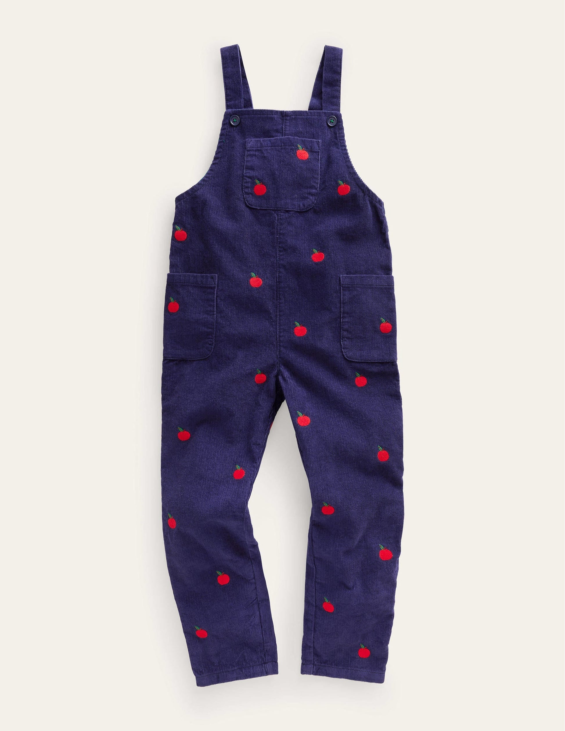 Relaxed Cord Dungarees-College Navy Apple Embroidery-1