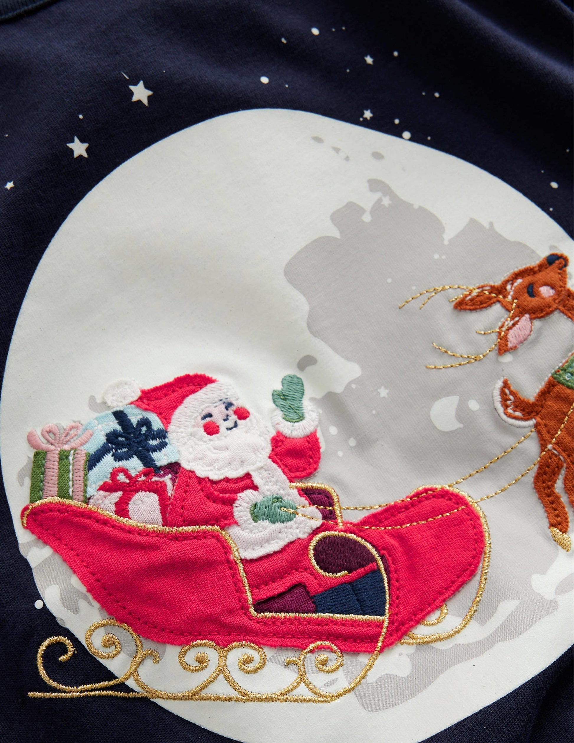 Festive Applique T-shirt-French Navy Sleigh Scene-3