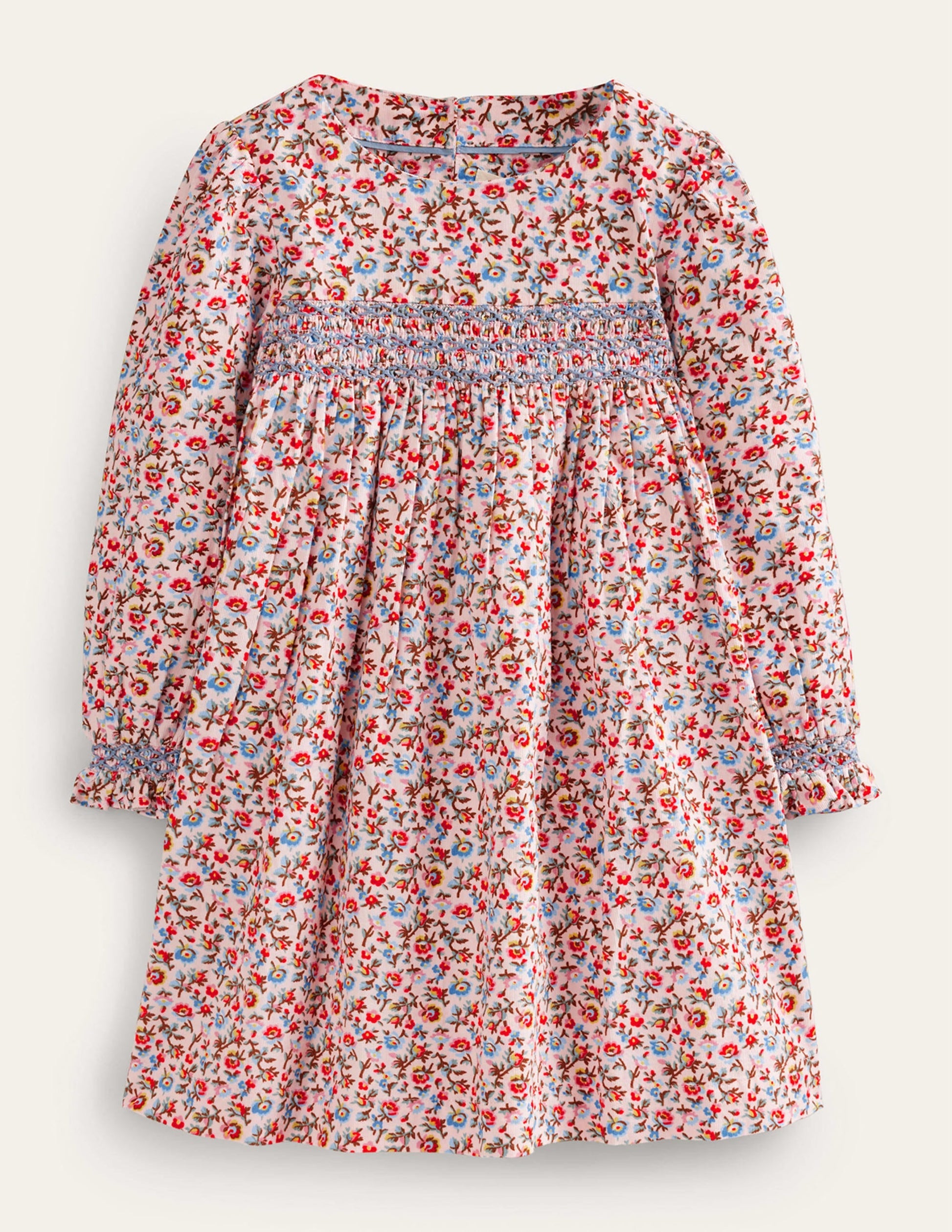 Cord Smocked Dress-Light Pink Bramble-1