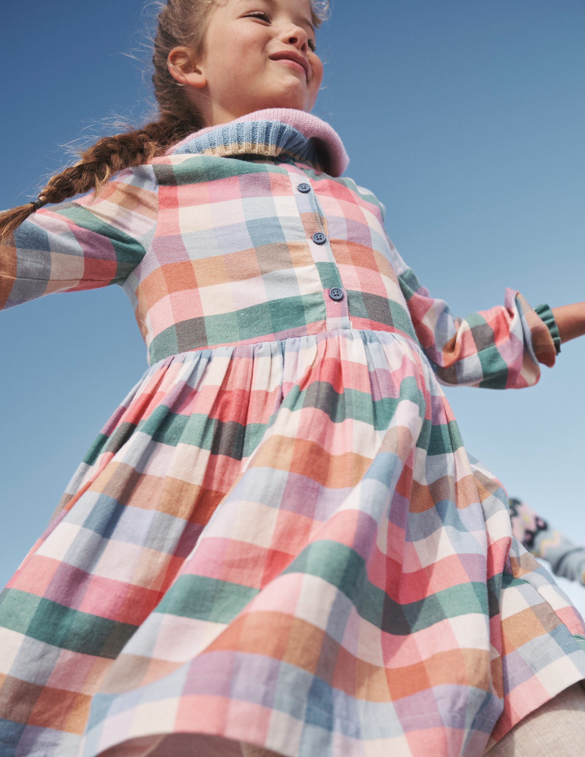Drop Waist Shirt Dress-Pink / Green Multi Gingham - Image 4