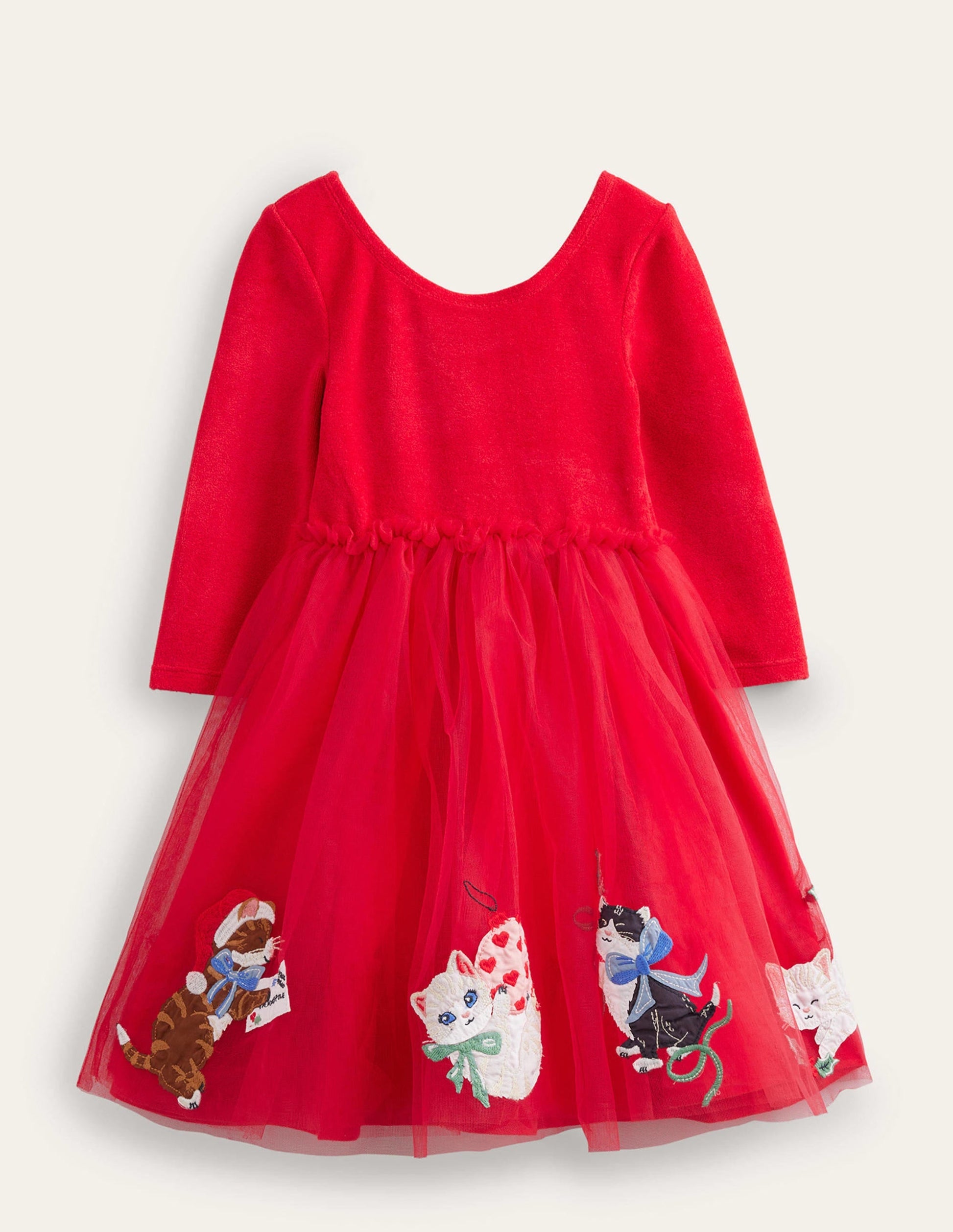 Applique Velvet Tulle Dress-Rouge Red Cats-1