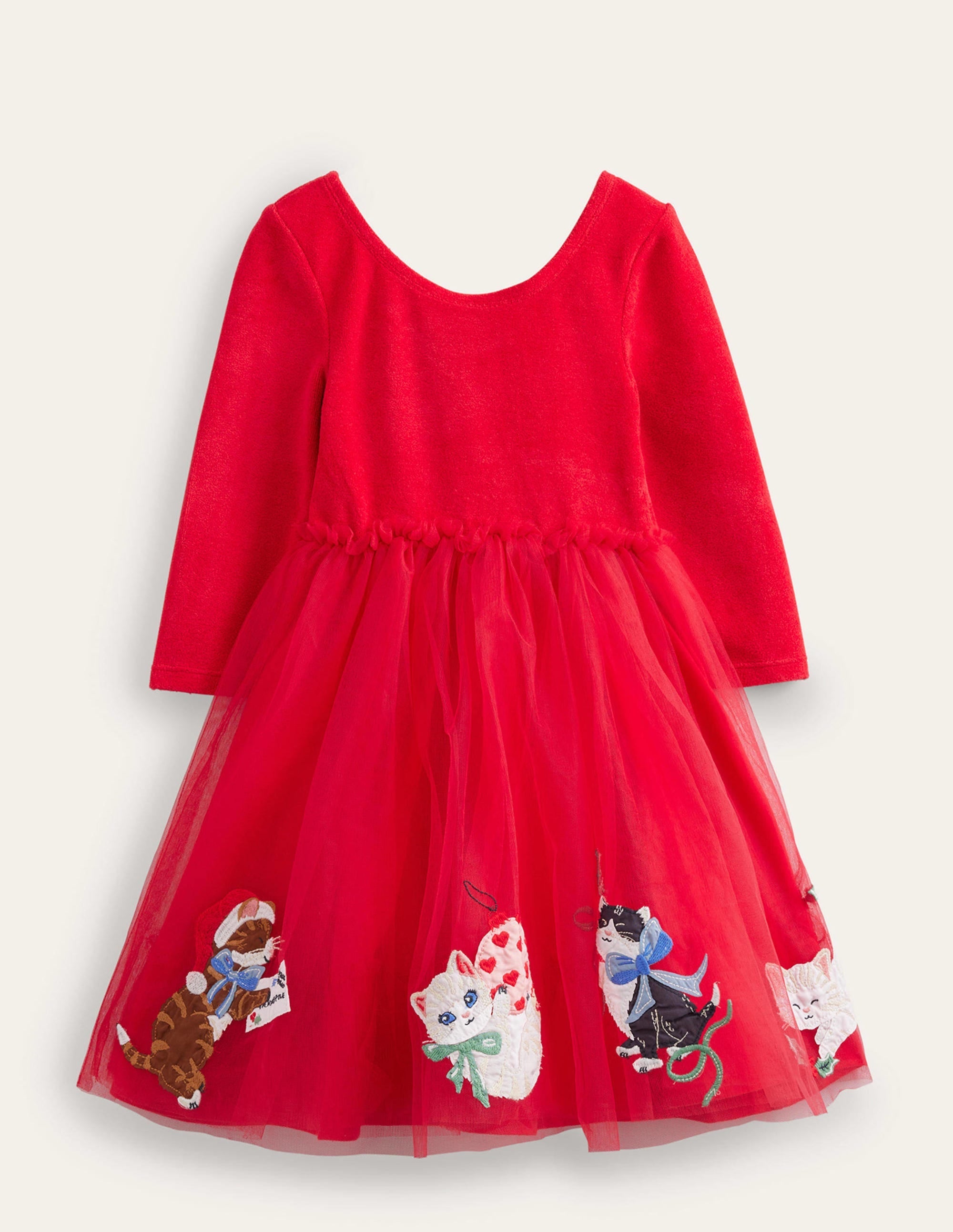 Applique Velvet Tulle Dress-Rouge Red Cats - Image 1