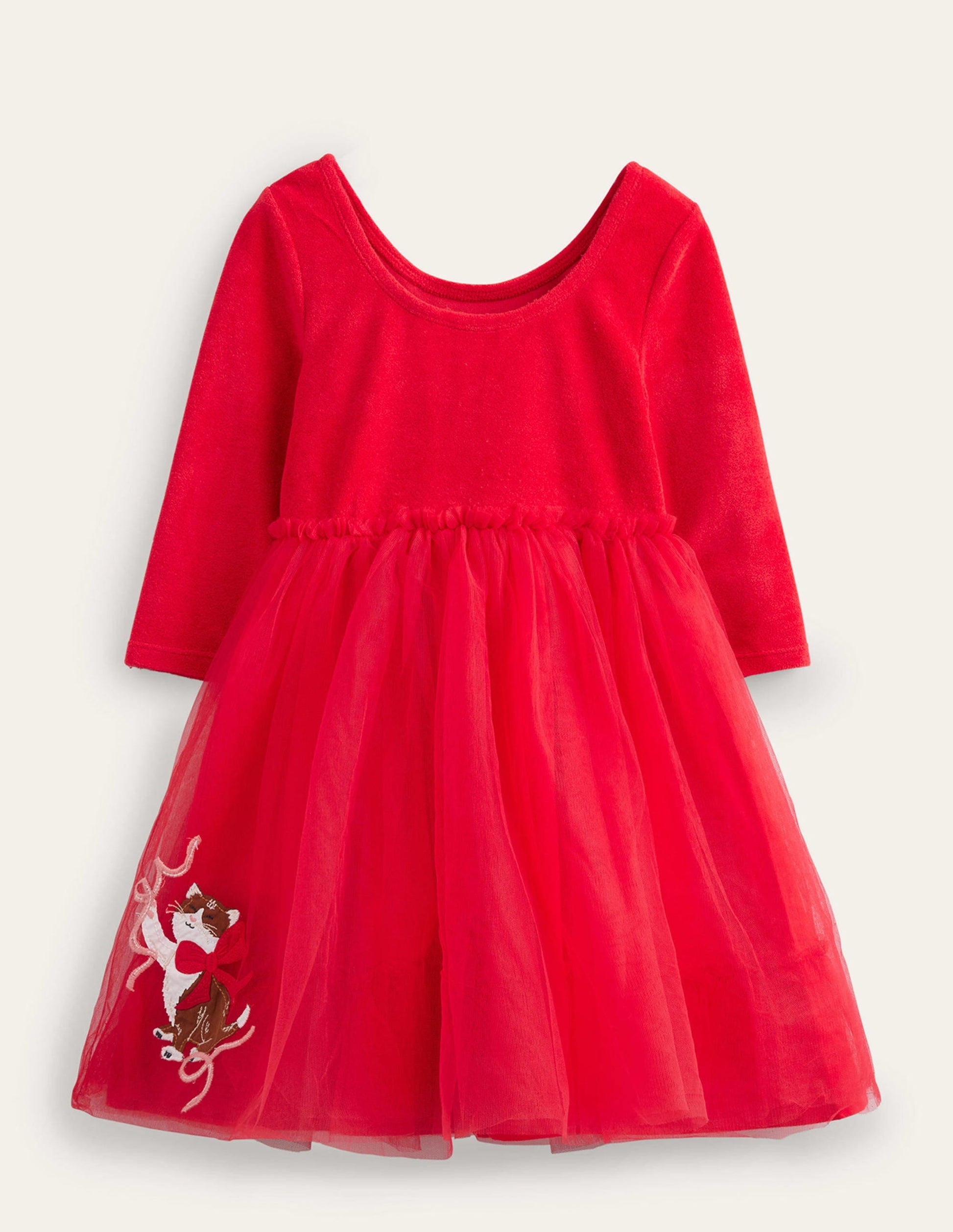 Applique Velvet Tulle Dress-Rouge Red Cats-2