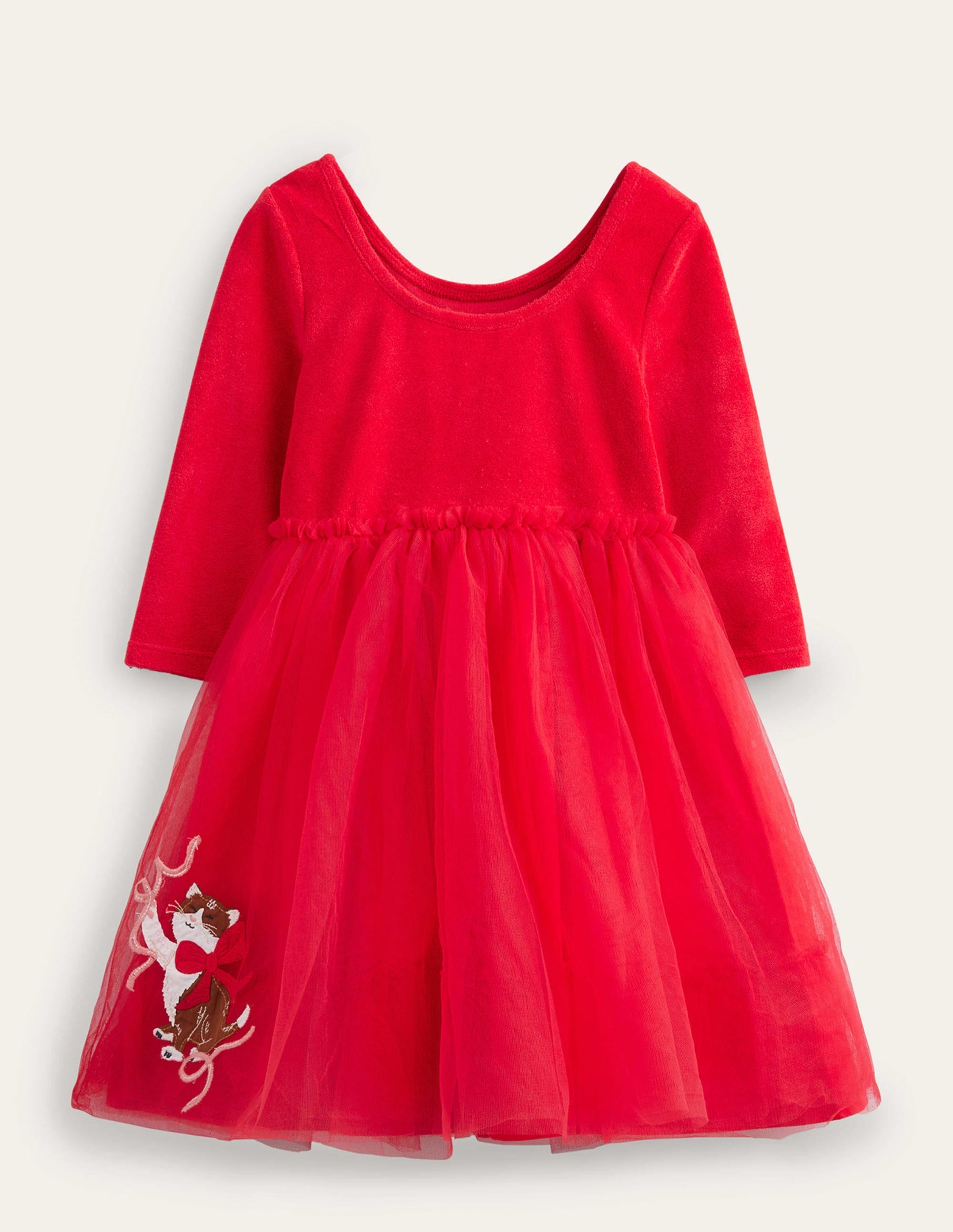 Applique Velvet Tulle Dress-Rouge Red Cats - Image 2