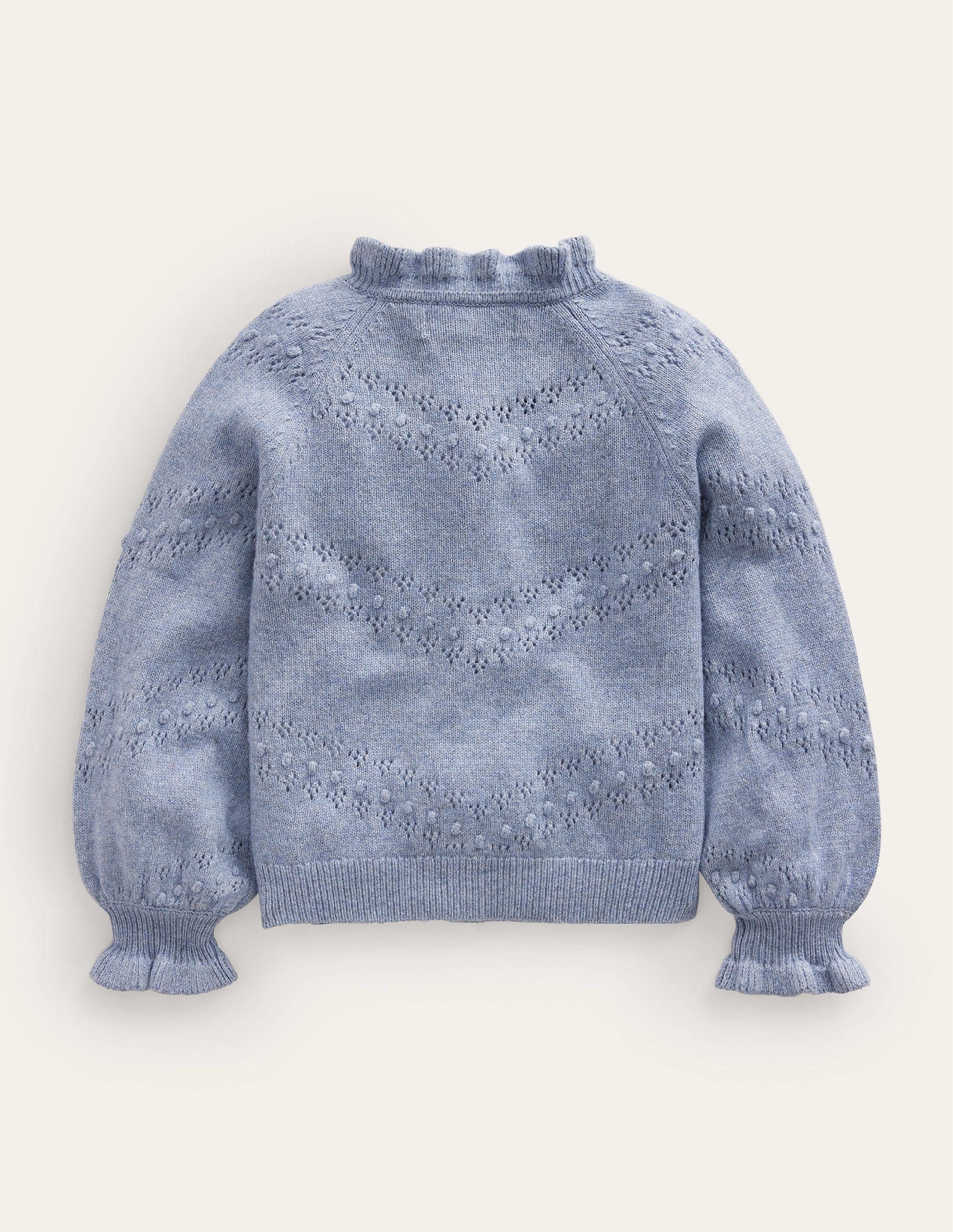 Embroidered Frill Cardigan-Pebble Blue-2