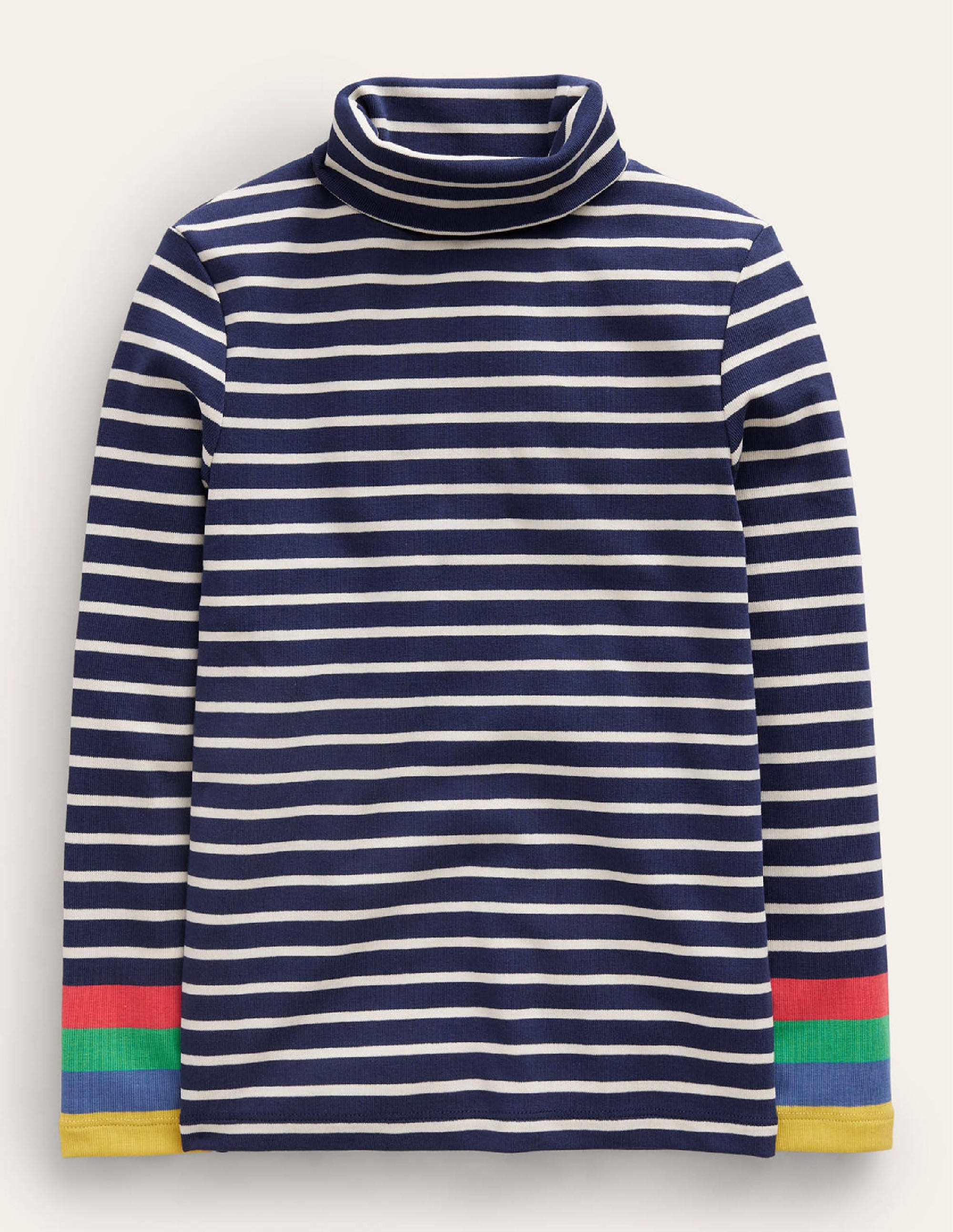 Super Soft Roll Neck Top-Navy/Ivory Multi Cuff - Image 1