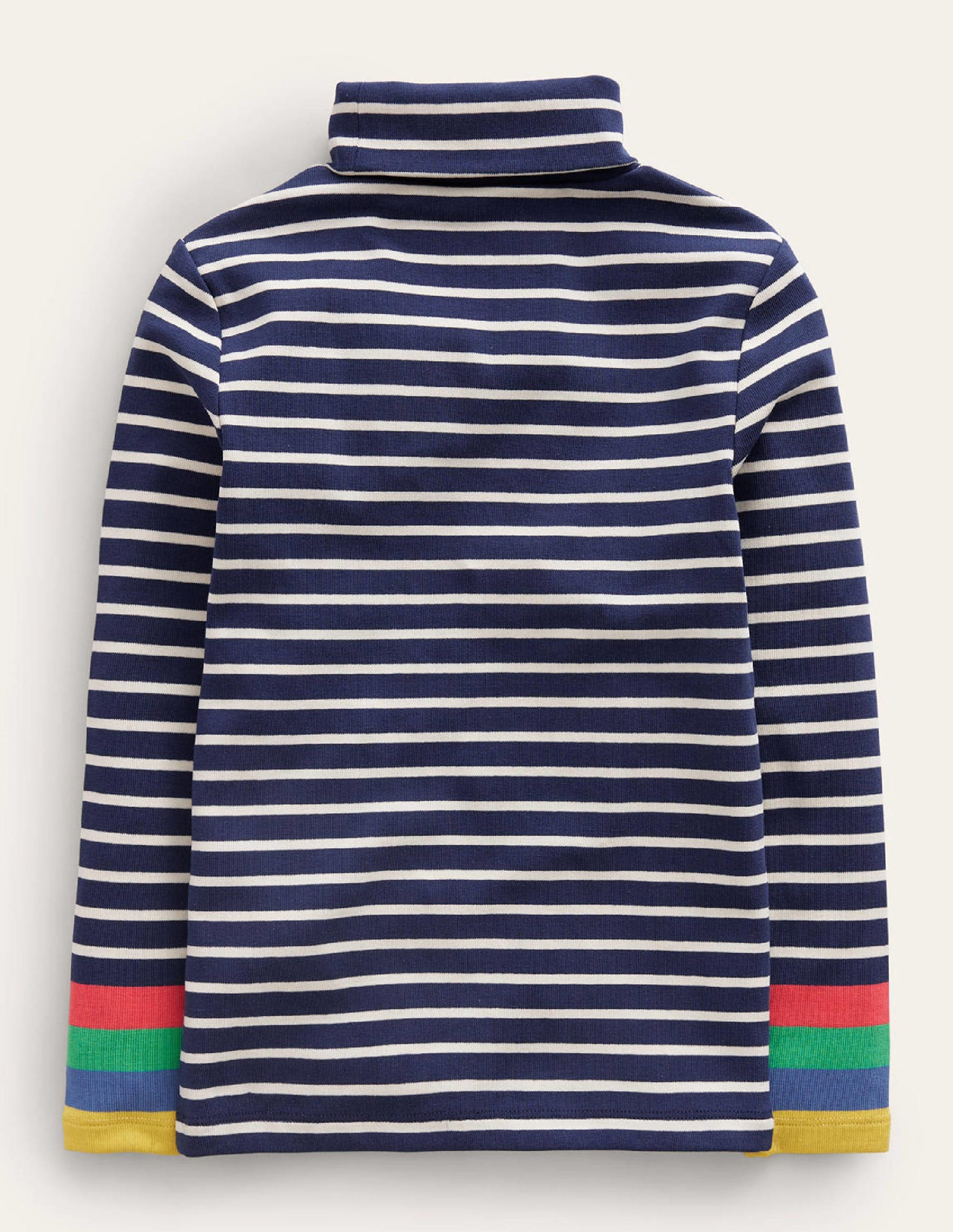 Super Soft Roll Neck Top-Navy/Ivory Multi Cuff-2