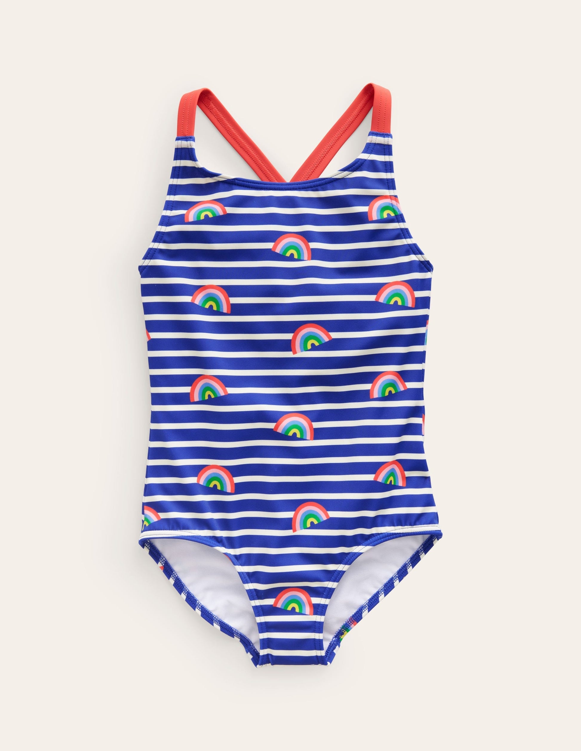 Cross-back Printed Swimsuit-Sapphire Blue Breton Rainbows-1