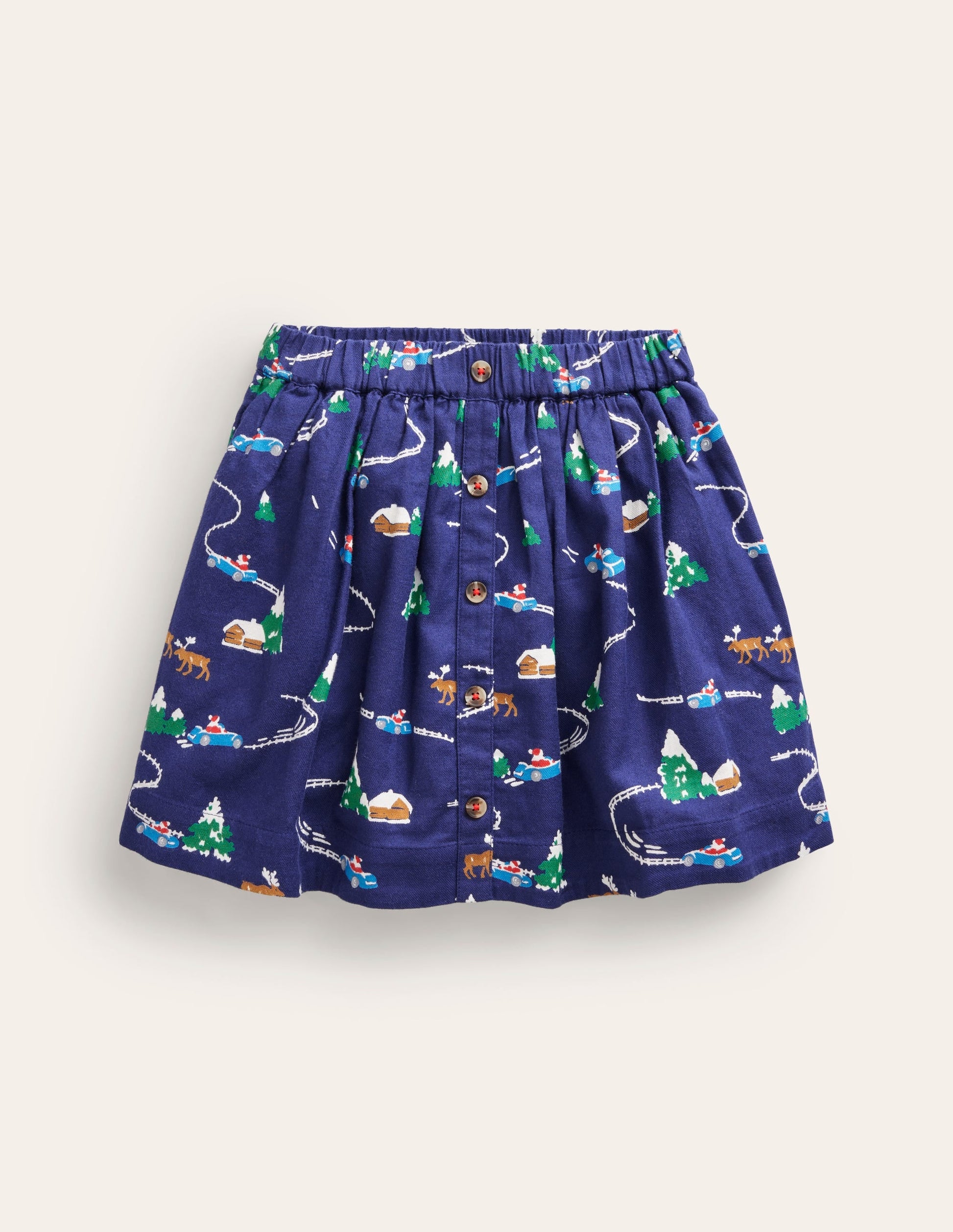 Pull On Twirly Skirt-College Navy Festive Scene-1