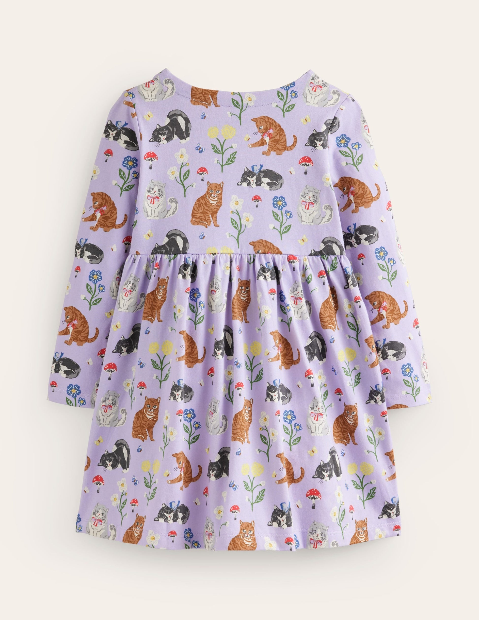 Long Sleeve Fun Jersey Dress-Light Purple Cats-2