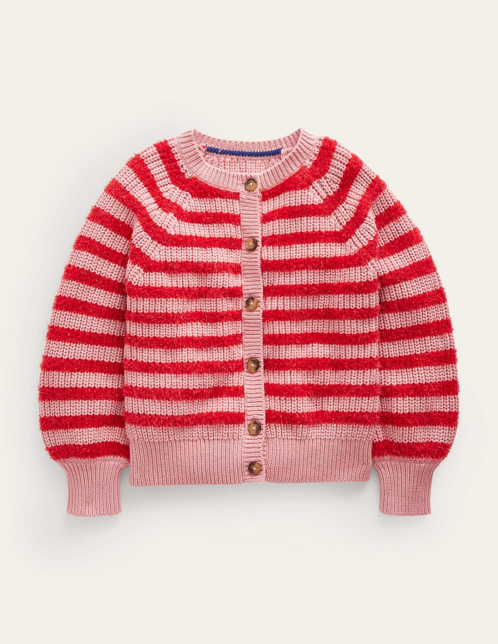 Blouson Stripe Cardigan-Mid Pink Sparkle - Image 1
