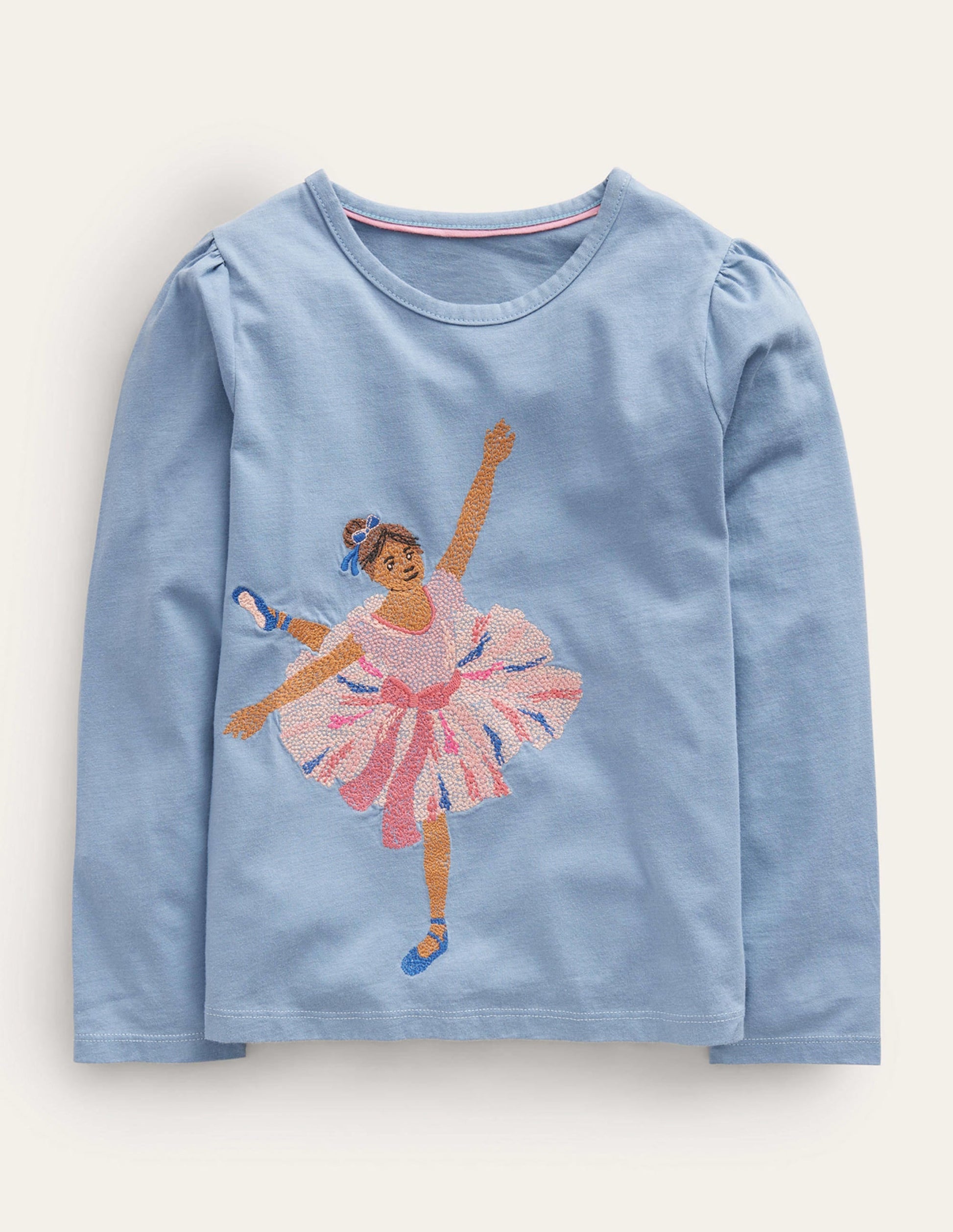 Appliqué Puff-Sleeve Top-Pebble Blue Ballerina-1