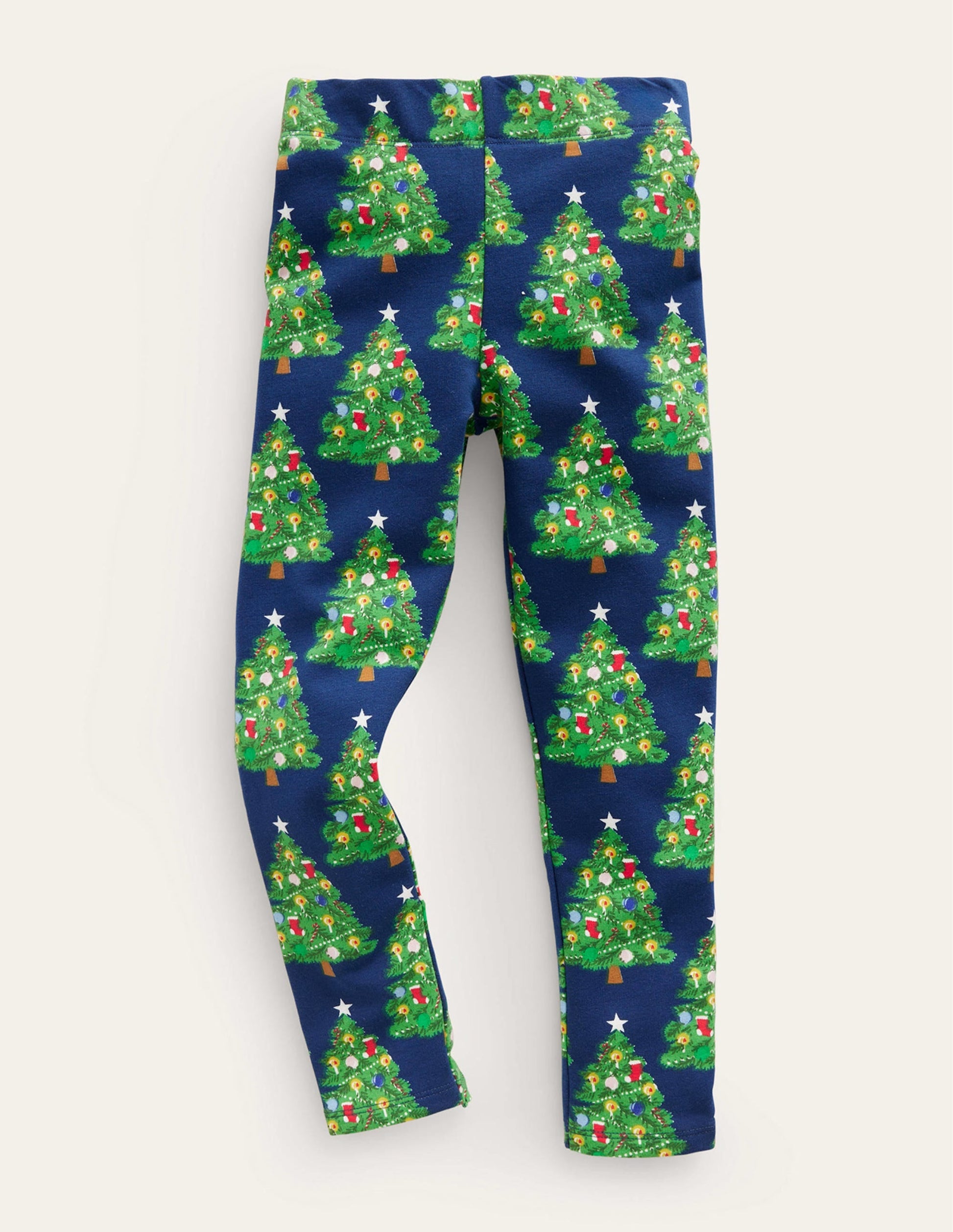Fun Cosy Leggings-College Navy Christmas Trees-1