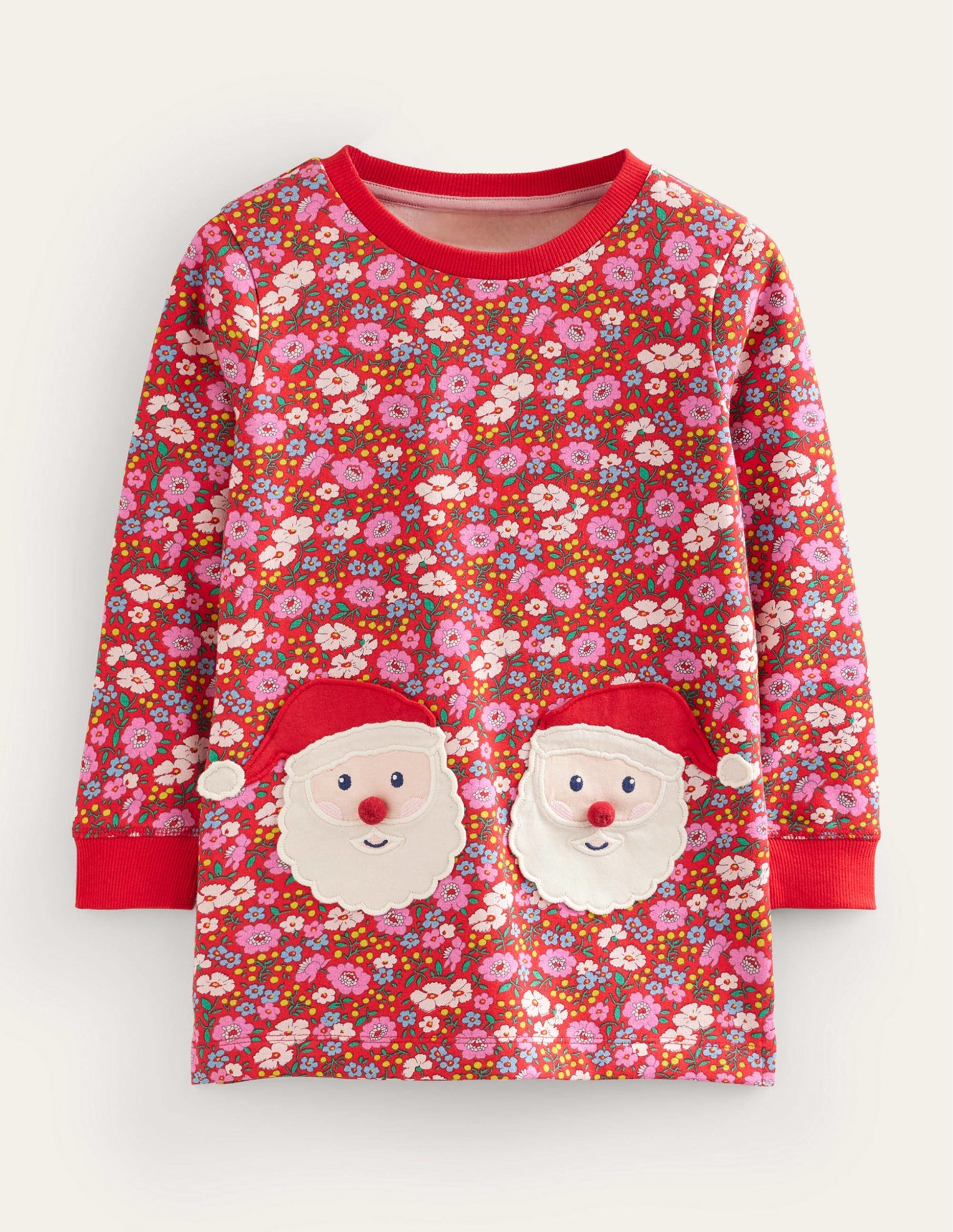 Applique Sweatshirt Tunic-Brilliant Red Festive Flower-1