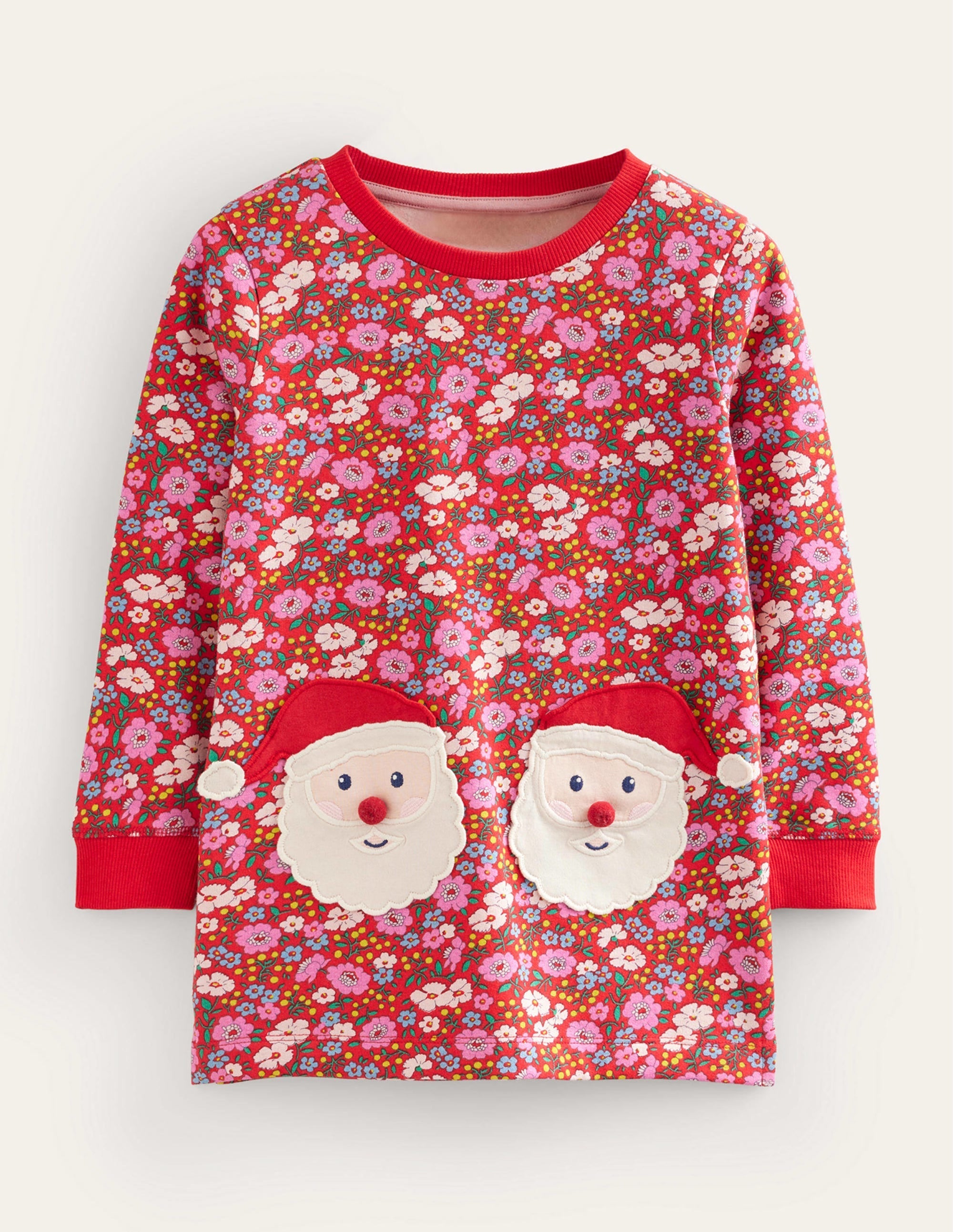 Applique Sweatshirt Tunic-Brilliant Red Festive Flower - Image 1