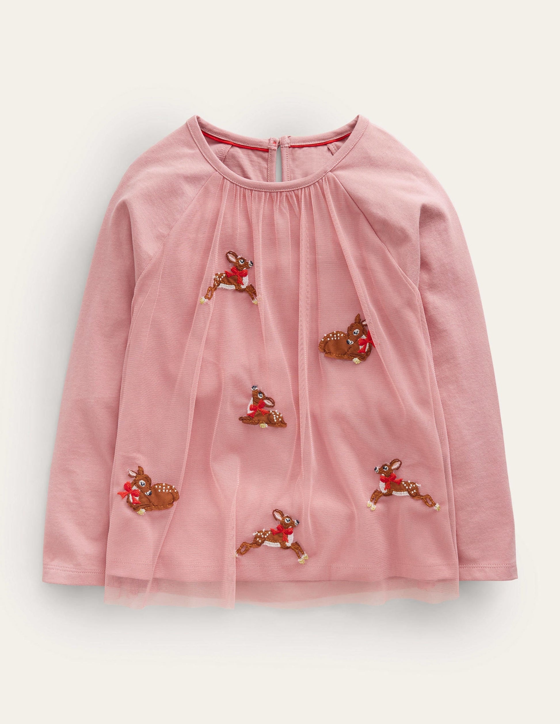 Tulle Applique T-Shirt-Almond Pink Reindeers-1