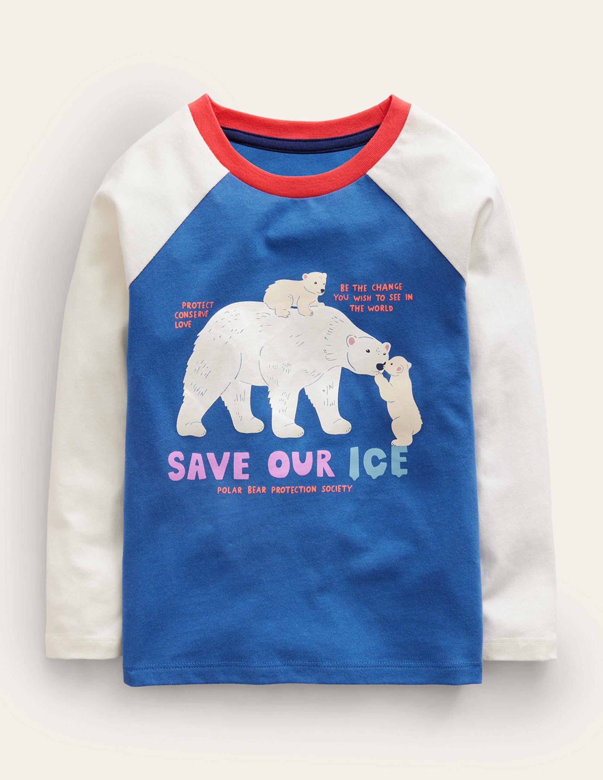 Printed Raglan T-Shirt-Delft Blue Polar Bear - Image 1